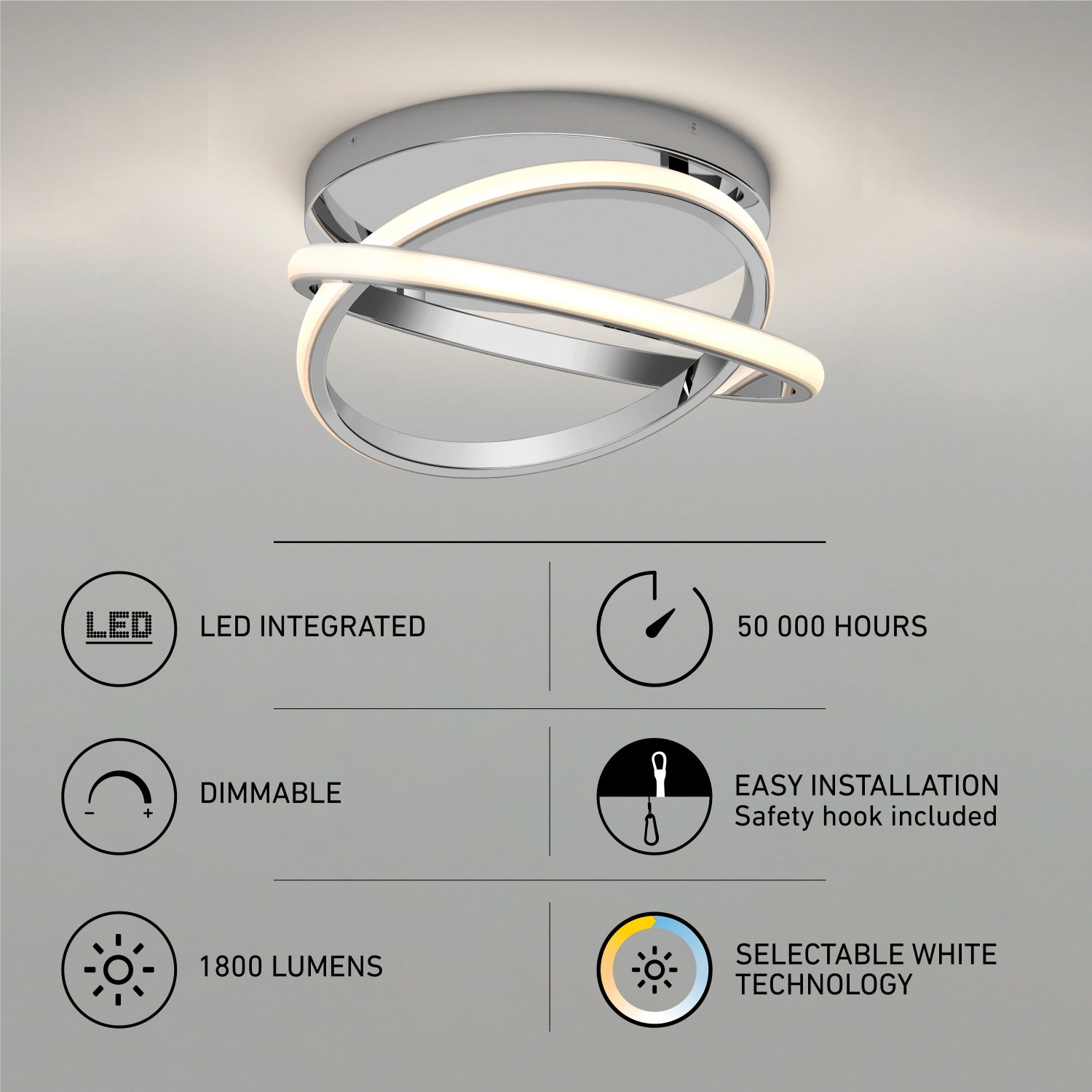 Artika Orbia Modern LED Ceiling Light Fixture, Chrome