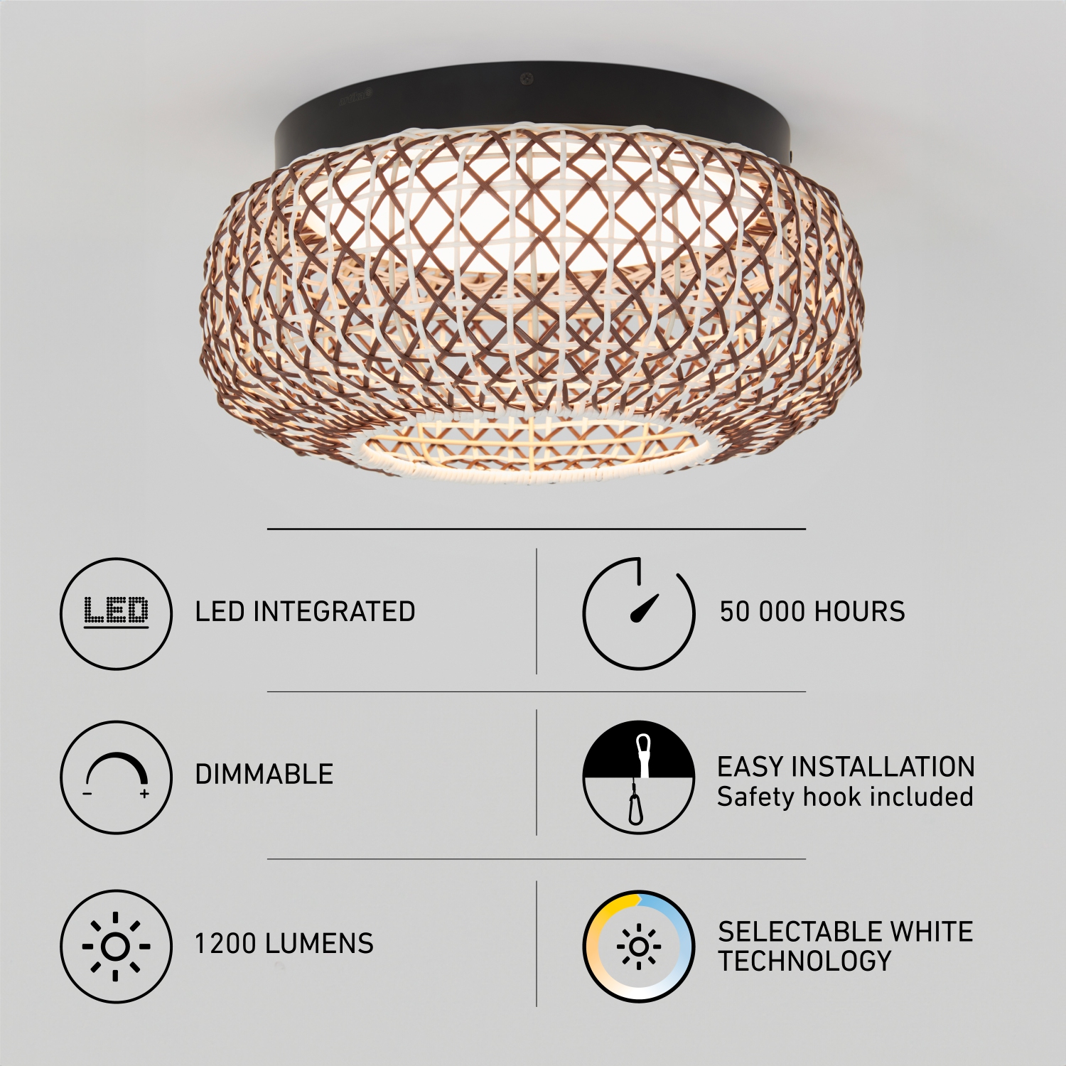 Plafonnier Artika Benson Exotic, noir et rotin