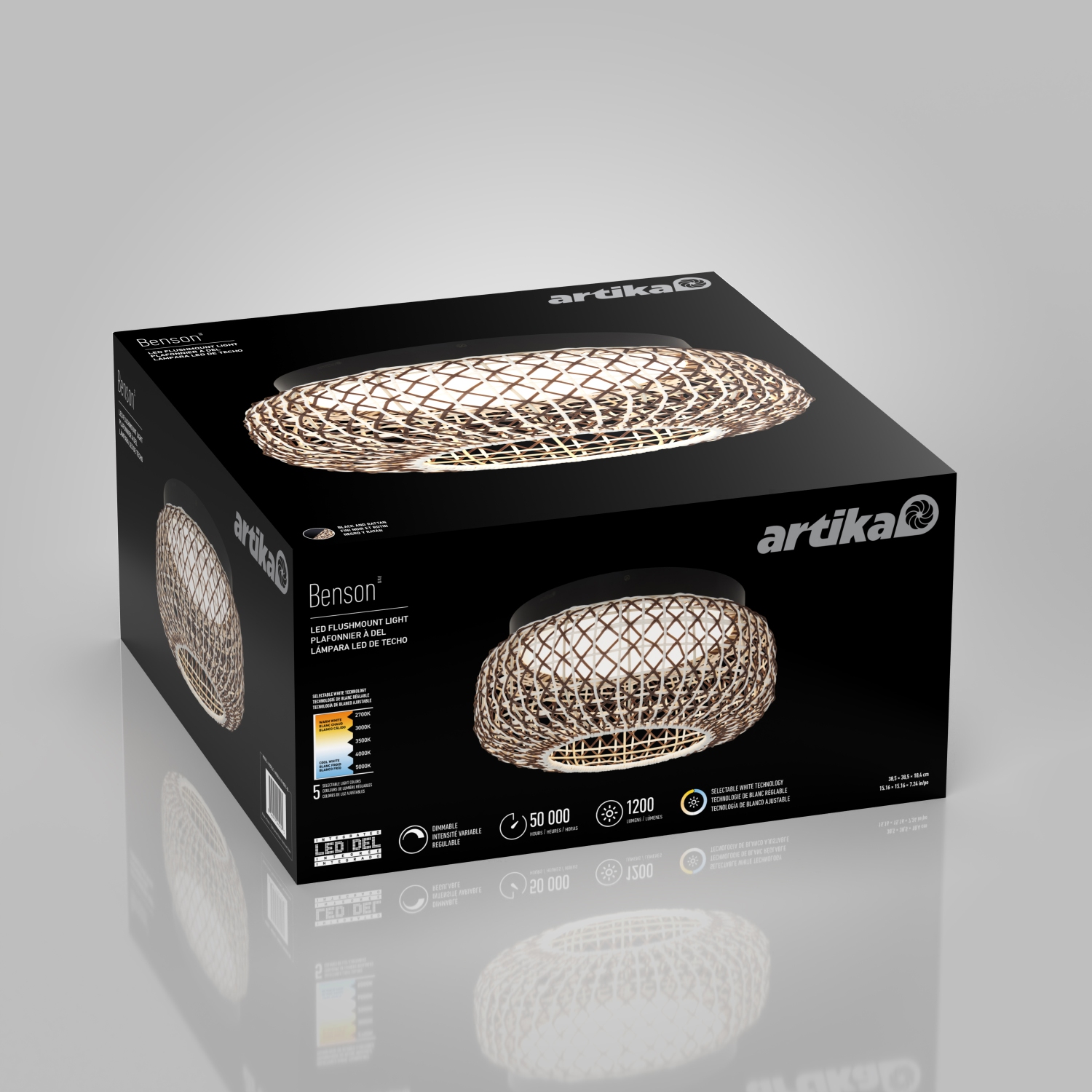 Plafonnier Artika Benson Exotic, noir et rotin