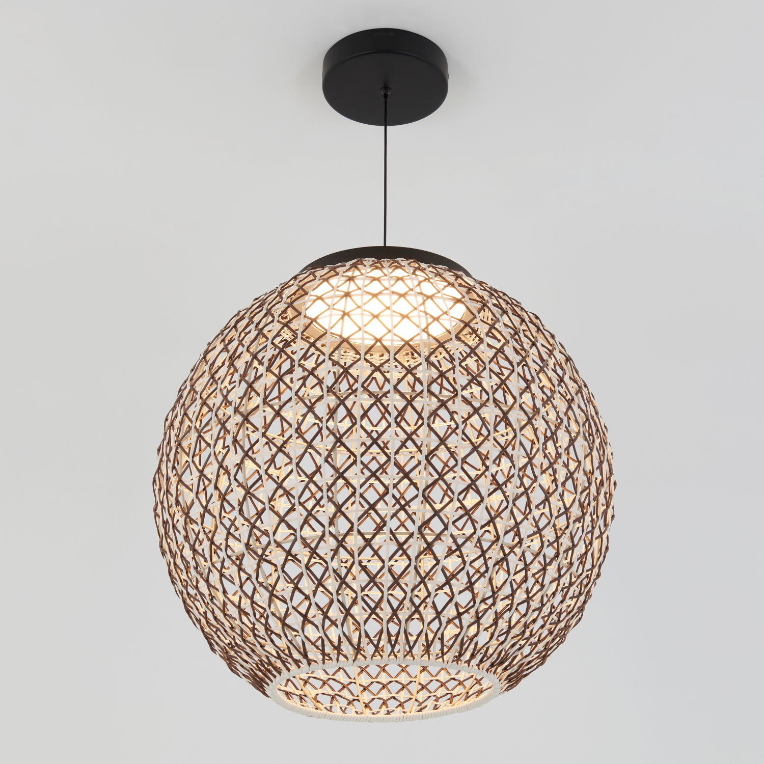 Artika Benson Exotic Pendant Light Fixture, Black and Rattan