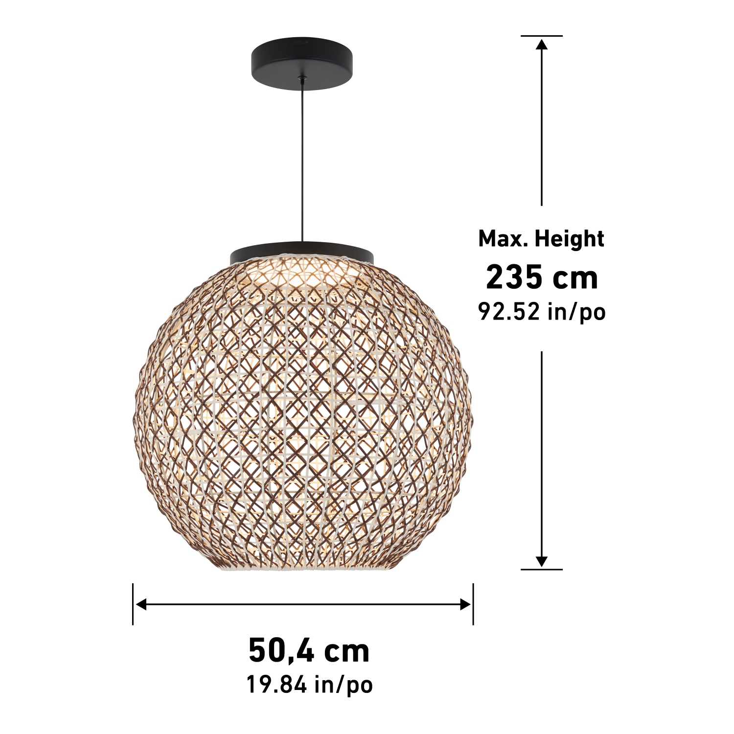 Artika Benson Exotic Pendant Light Fixture, Black and Rattan