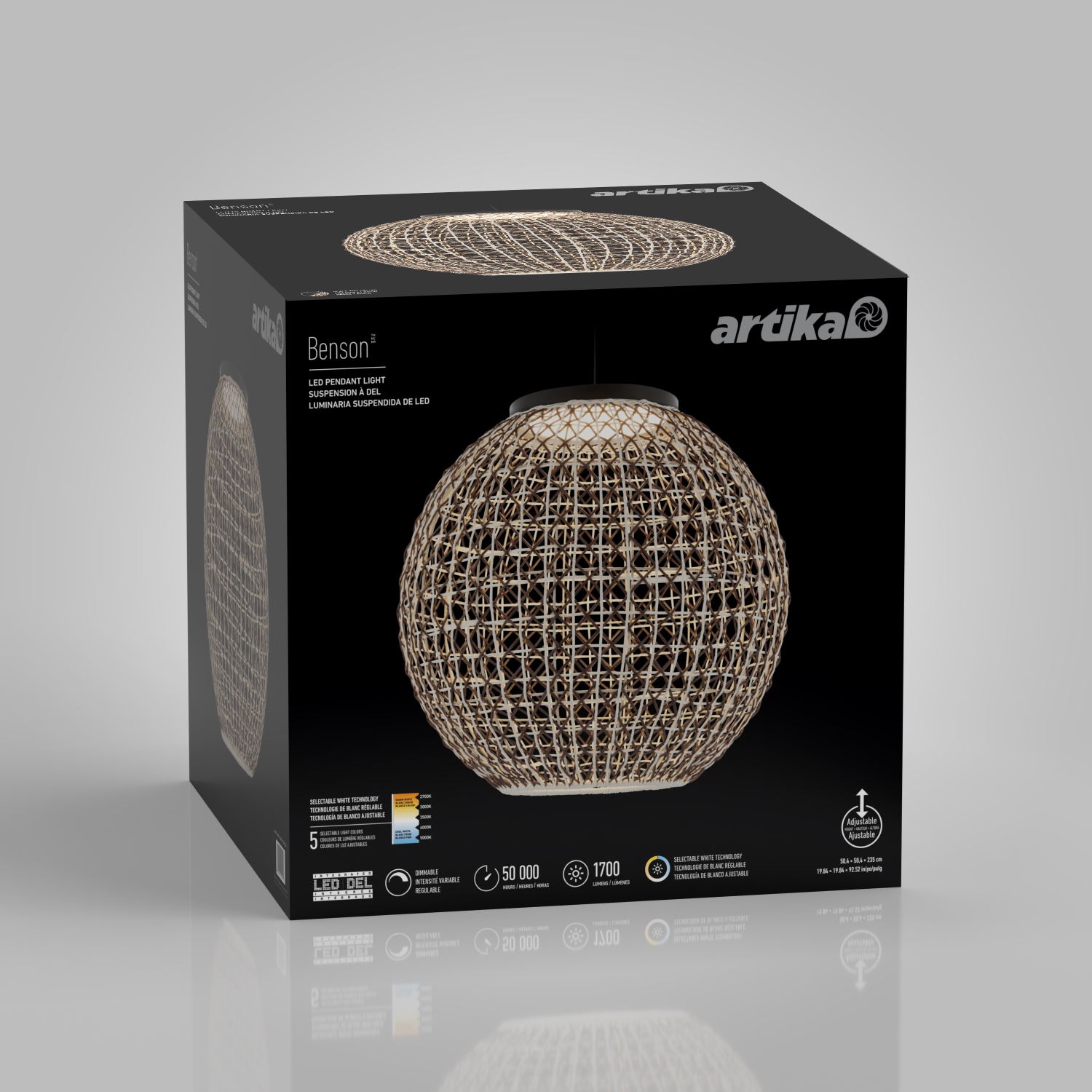 Artika Benson Exotic Pendant Light Fixture, Black and Rattan