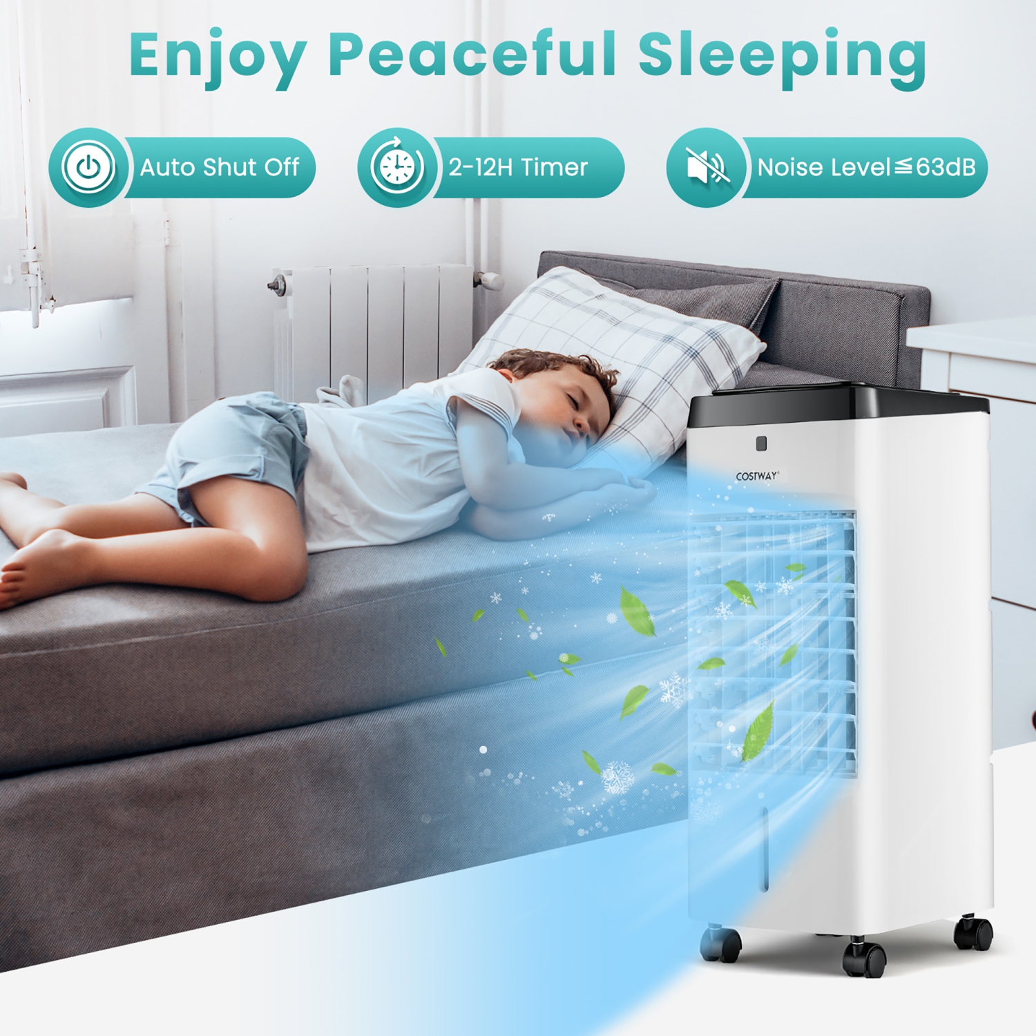 Costway 4-in-1 Evaporative Air Cooler, Quiet Personal Swamp Cooler with Remote Control, 70° Oscillation, 12H Timer, 4 Speeds, 2 Ice Boxes, Portable