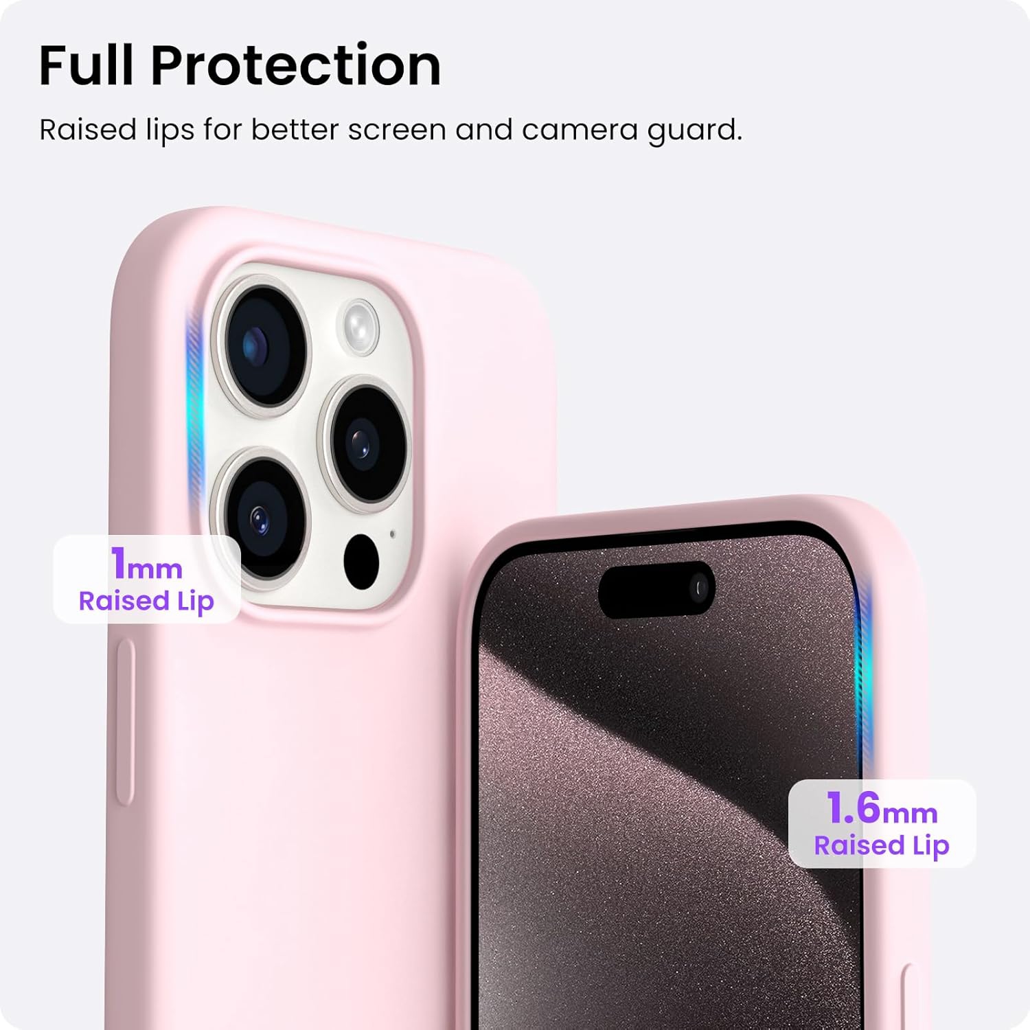 ORNARTO Compatible with iPhone 15 Pro Case 6.1", Slim Liquid Silicone 3 Layers Full Covered Soft Gel Rubber Phone Case Protective Cover 6.1 Inch,