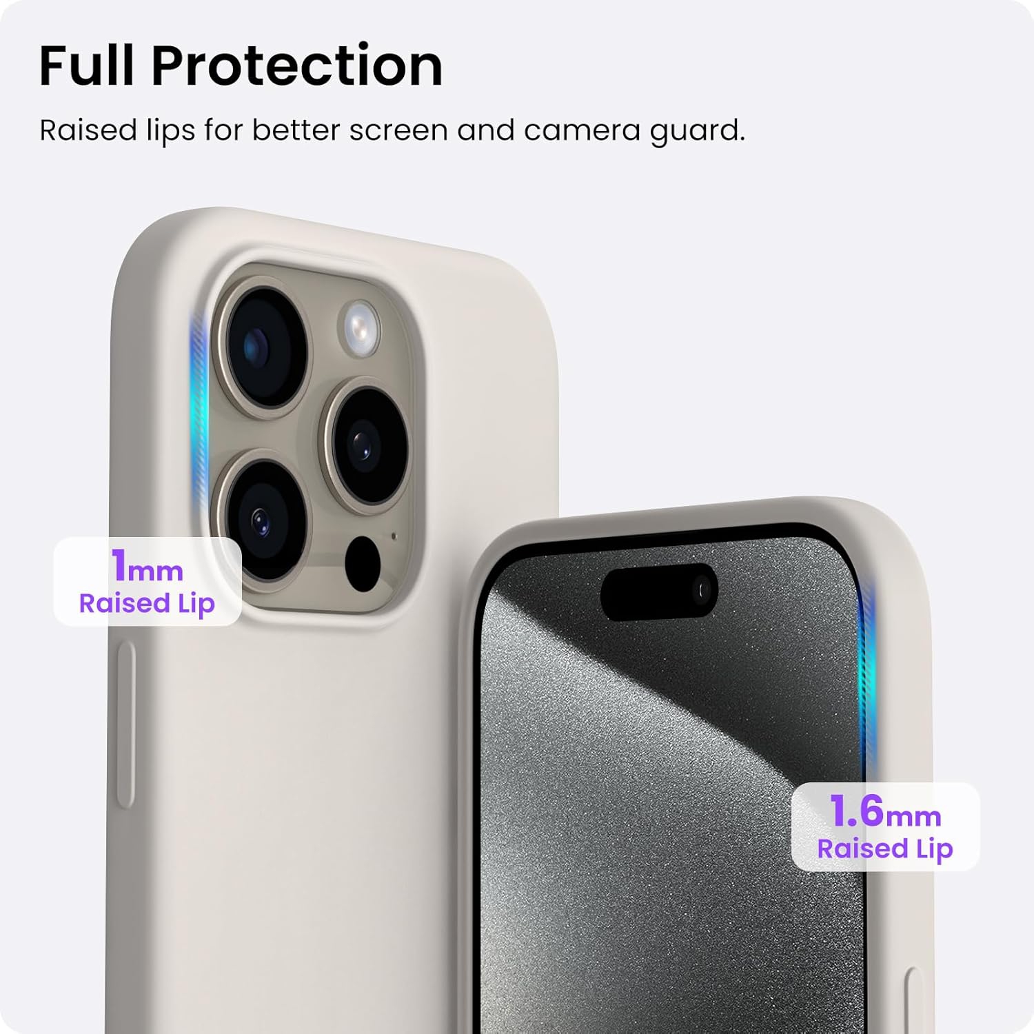 ORNARTO Compatible with iPhone 15 Pro Case 6.1", Slim Liquid Silicone 3 Layers Full Covered Soft Gel Rubber Phone Case Protective Cover 6.1 Inch,