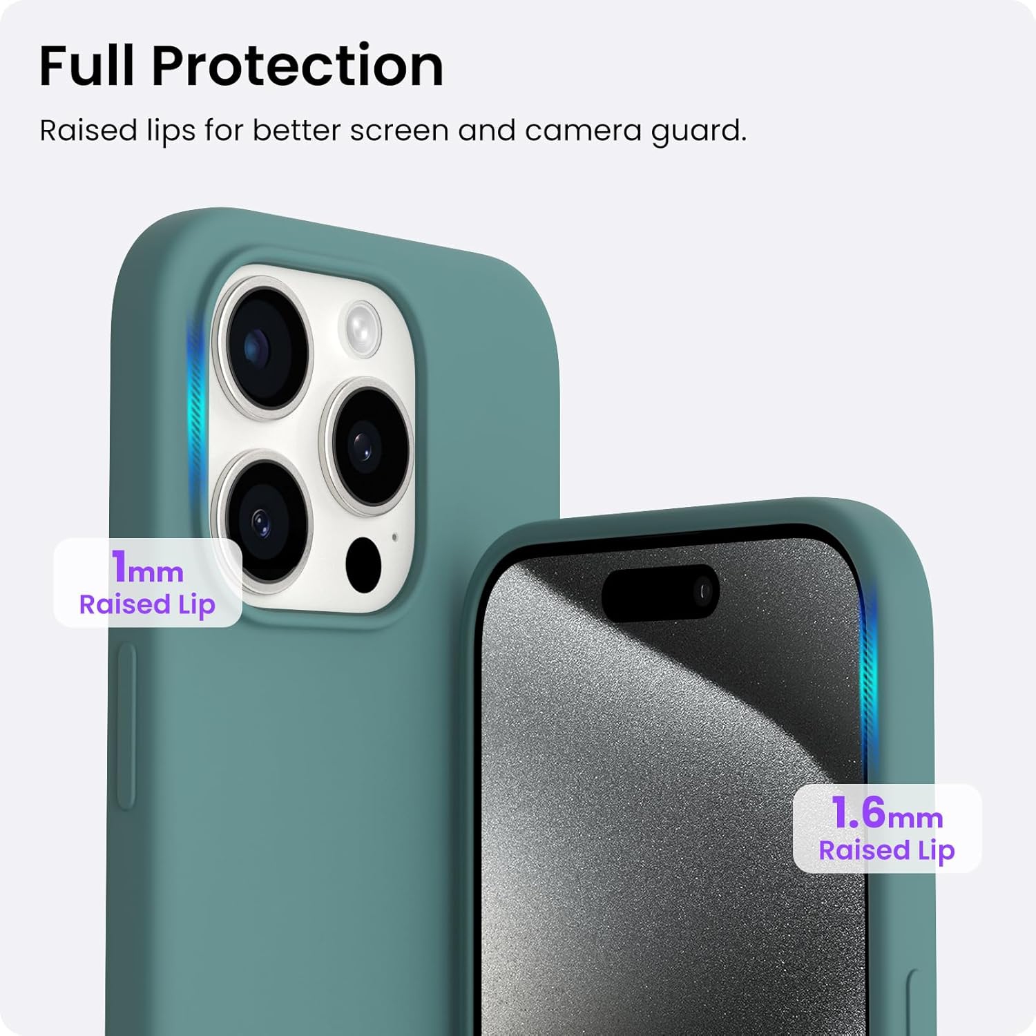 ORNARTO Compatible with iPhone 15 Pro Case 6.1", Slim Liquid Silicone 3 Layers Full Covered Soft Gel Rubber Phone Case Protective Cover 6.1 Inch,