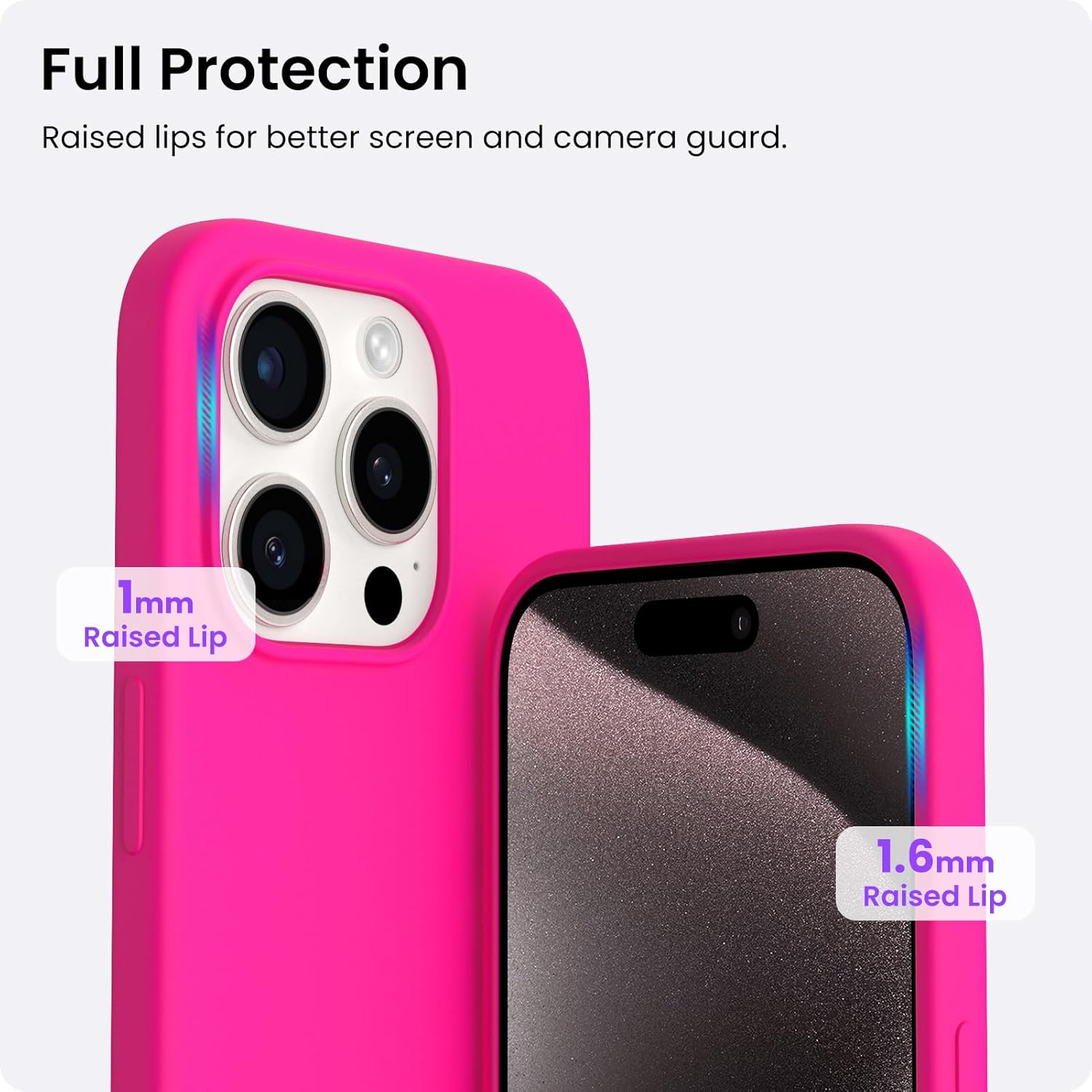 ORNARTO Compatible with iPhone 15 Pro Case 6.1", Slim Liquid Silicone 3 Layers Full Covered Soft Gel Rubber Phone Case Protective Cover 6.1 Inch, Hot