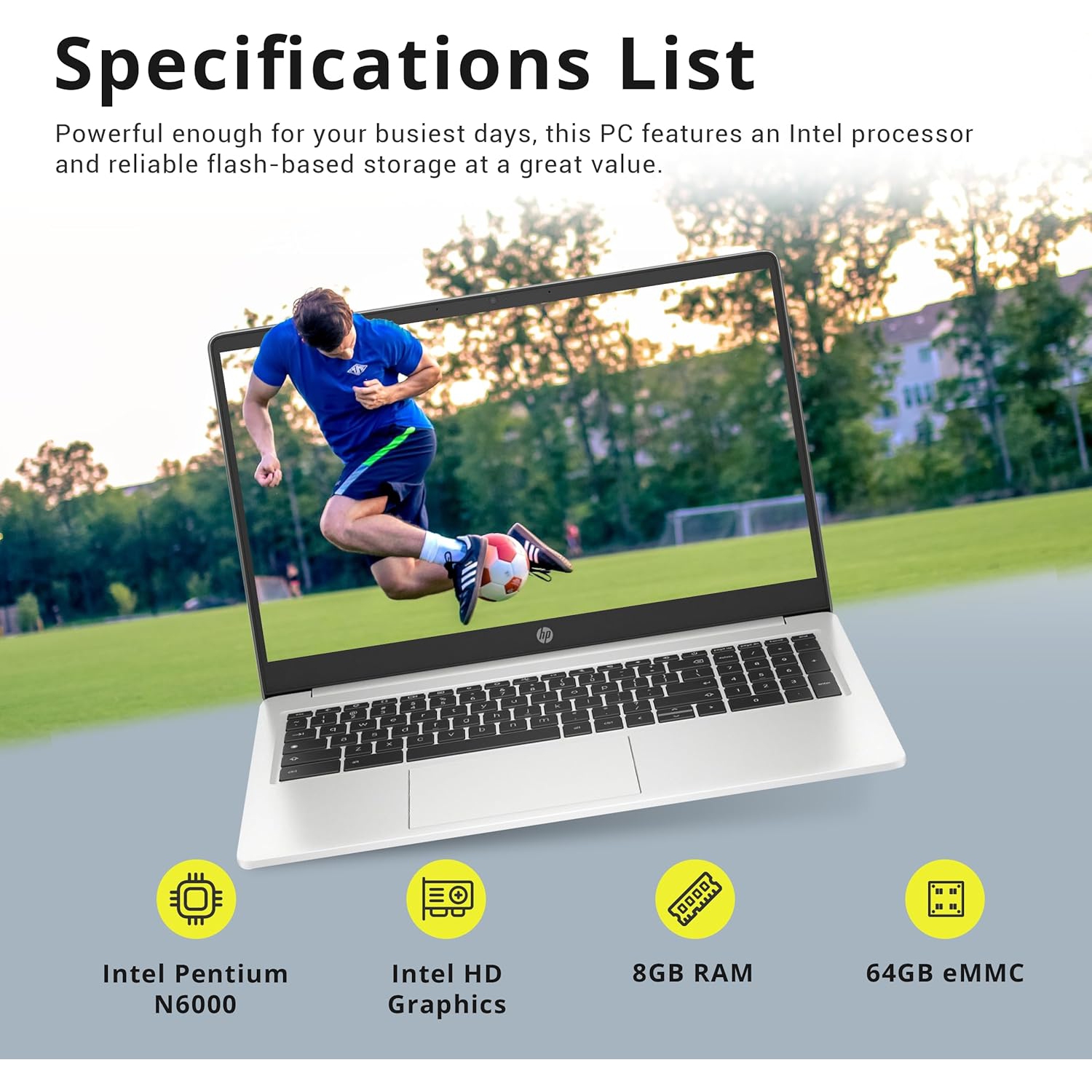 HP 15.6" HD chromebook Laptop, Intel Pentium N6000 Processor, 64GB eMMC Storage, 8GB LPDDR4 RAM, Intel HD Graphics, 720P HD Webcam, Mineral Silver,