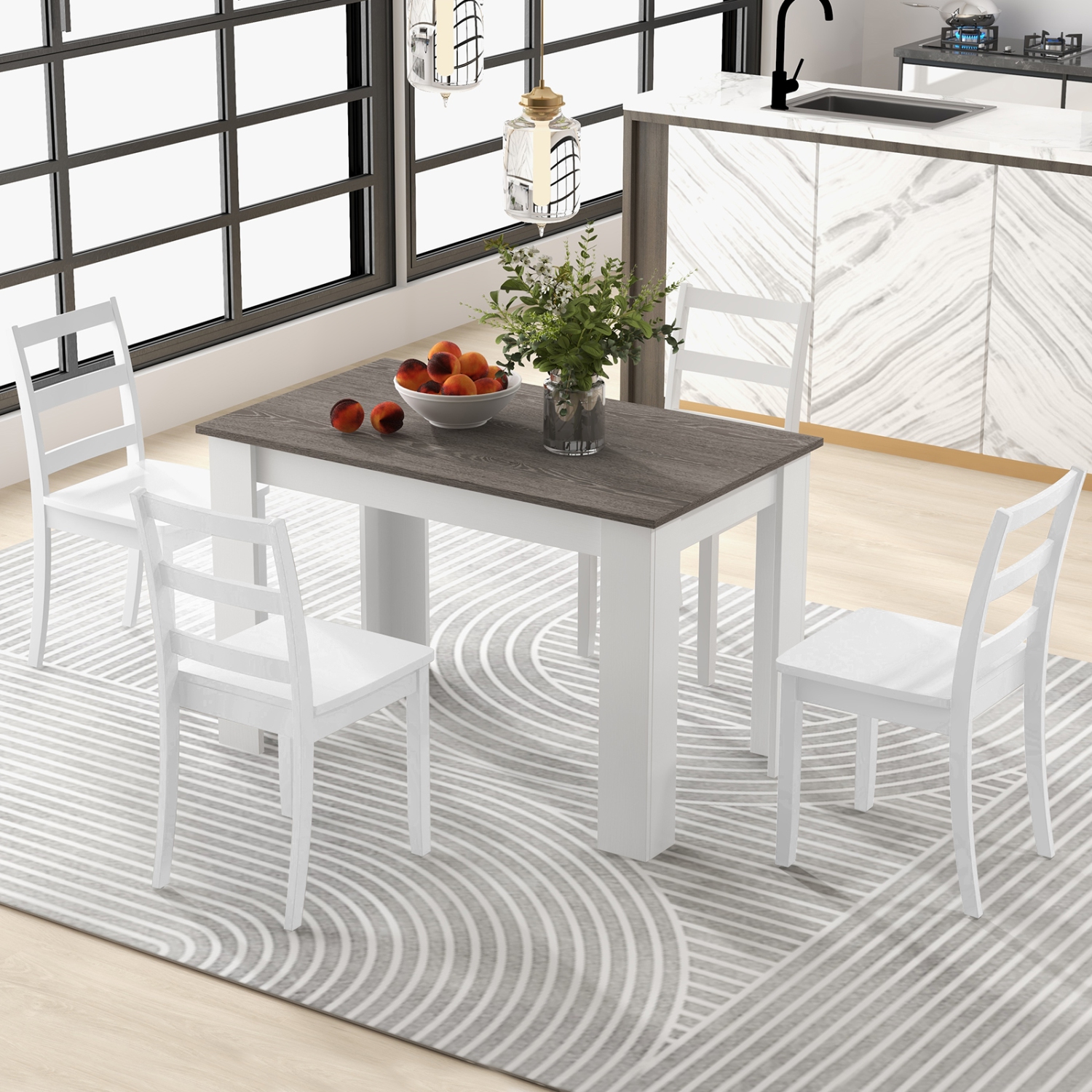 Ensemble de salle à manger moderne 5 pièces avec table rectangulaire et 4 chaises en bois de caoutchouc de Costway