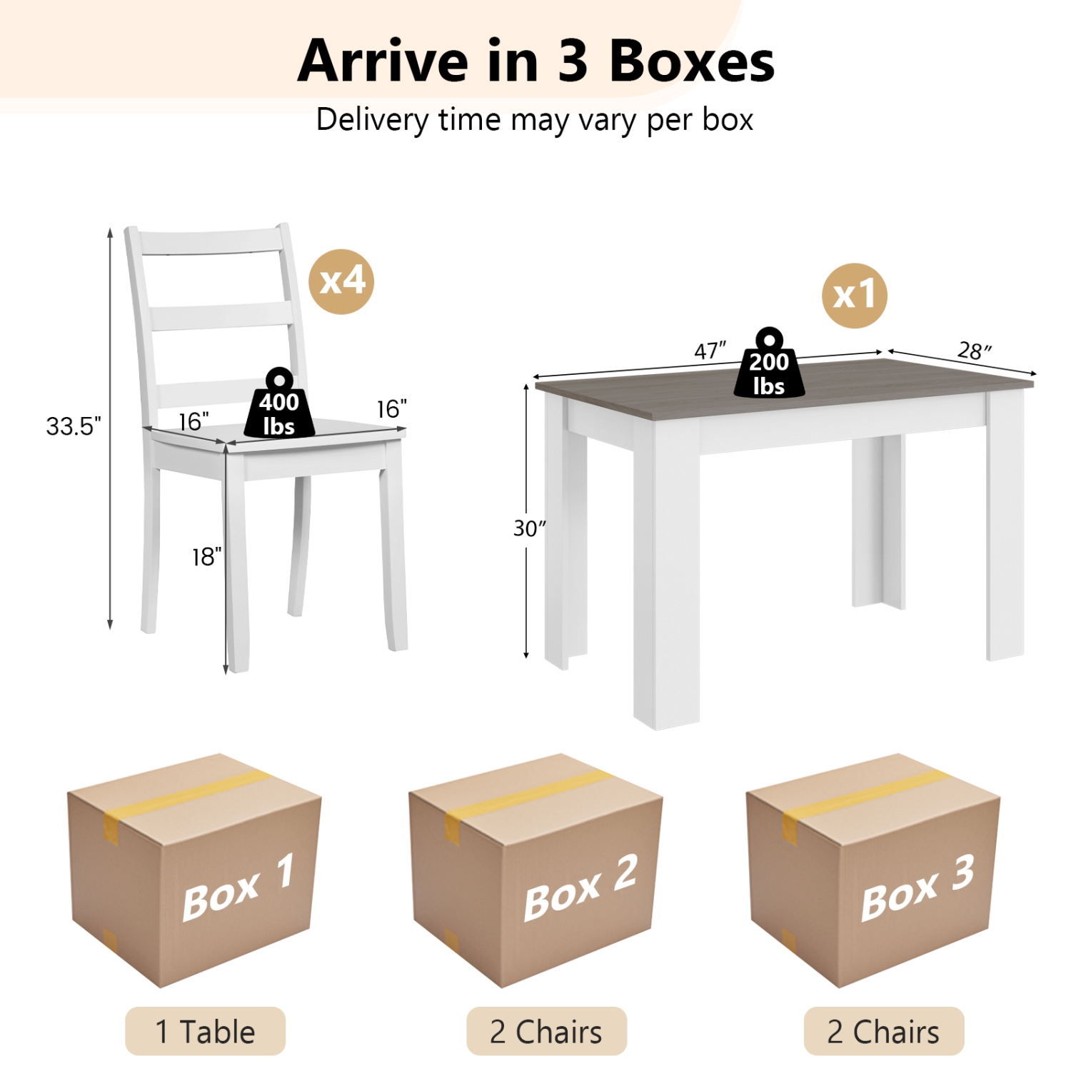 Ensemble de salle à manger moderne 5 pièces avec table rectangulaire et 4 chaises en bois de caoutchouc de Costway