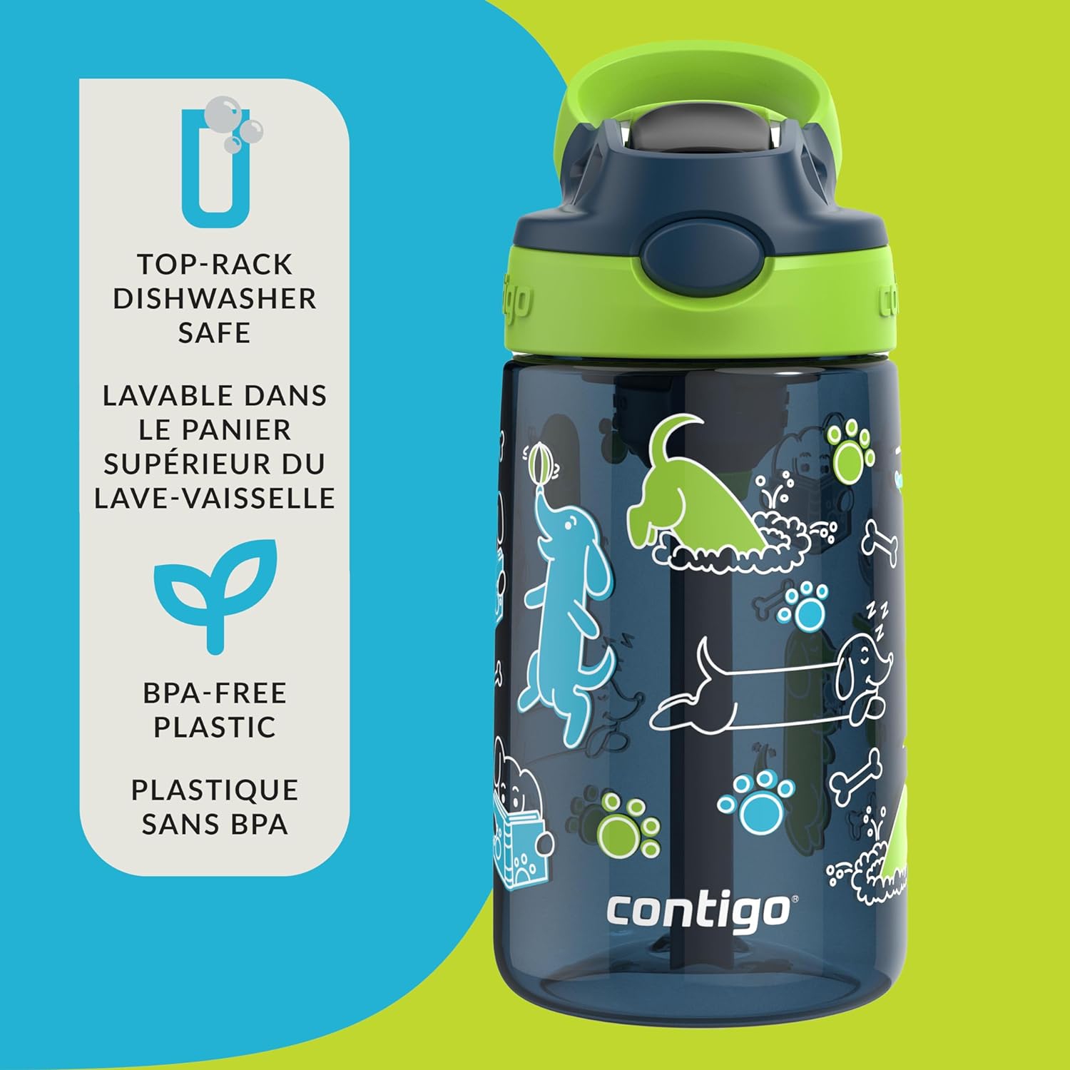 Contigo - bouteille d'eau pour enfants, couvercle antifuite, capacité 414&nbsp;ml, motif chien