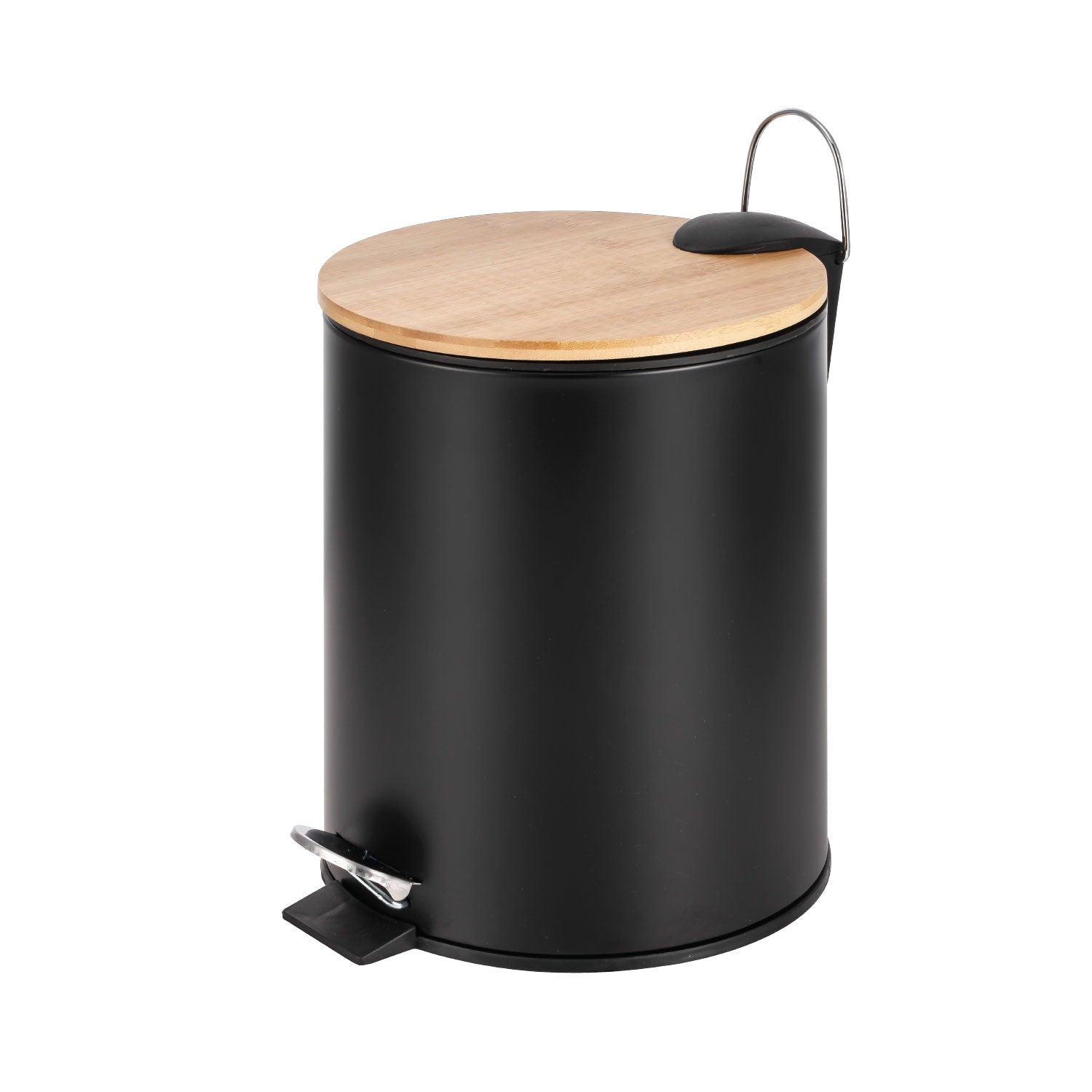 Jessar - Pedal Bin with Bamboo Lid, 5 Liter Capacity, Black