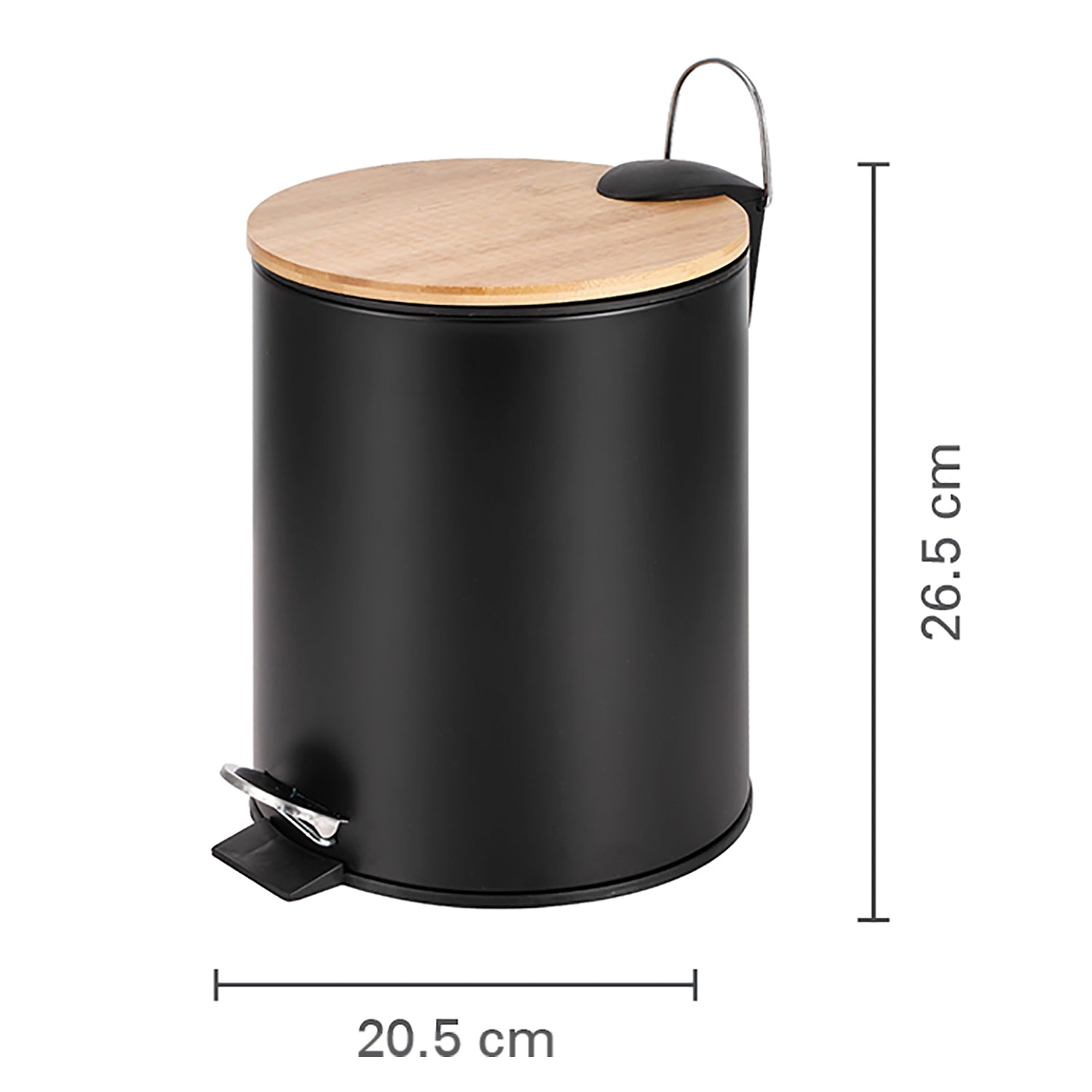 Jessar - Pedal Bin with Bamboo Lid, 5 Liter Capacity, Black