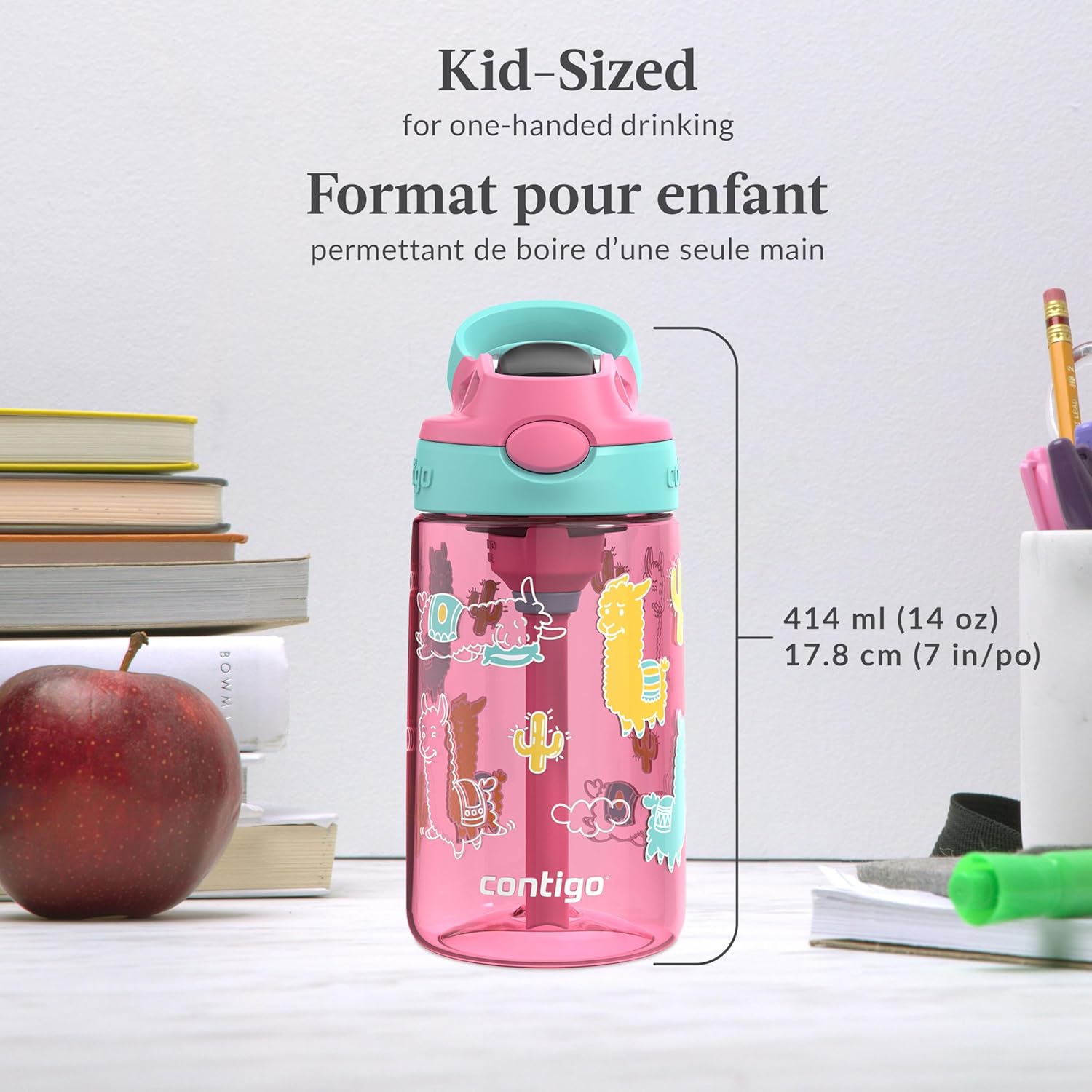 Contigo - bouteille d'eau pour enfants, couvercle antifuite, capacité 414&nbsp;ml, motif Alpaca