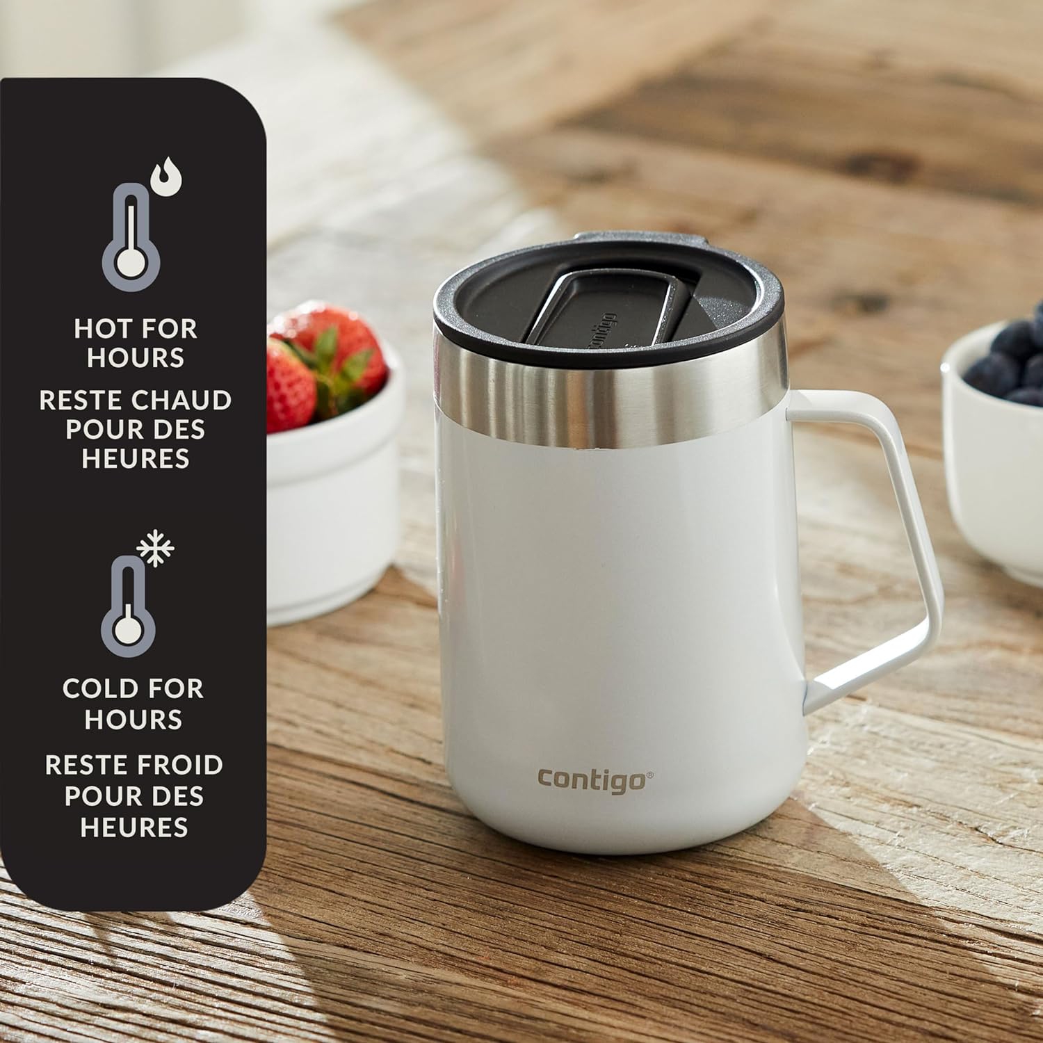 Contigo - Insulated Stainless Steel Travel Mug, Splash-Proof Lid, 414ml Capacity, White