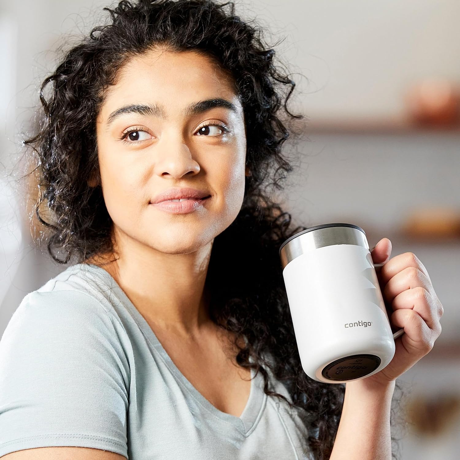 Contigo - Insulated Stainless Steel Travel Mug, Splash-Proof Lid, 414ml Capacity, White