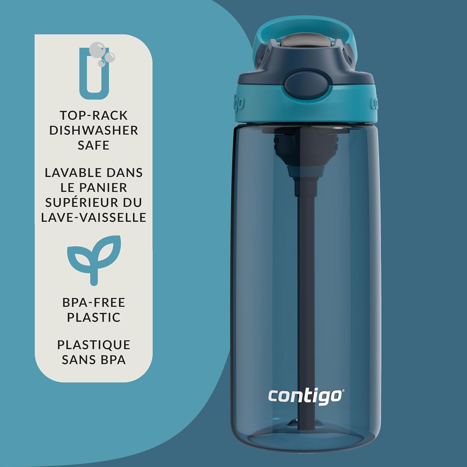 Contigo - Children's Water Bottle, Leak-Proof Lid, 591ml Capacity, Blue
