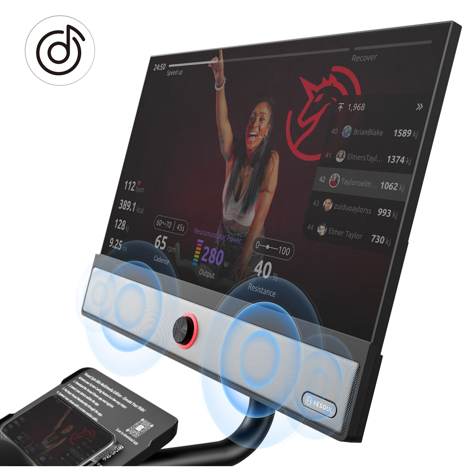 Vélo d'exercice intelligent G1M Max avec écran intelligent de 21,5 po de Yesoul