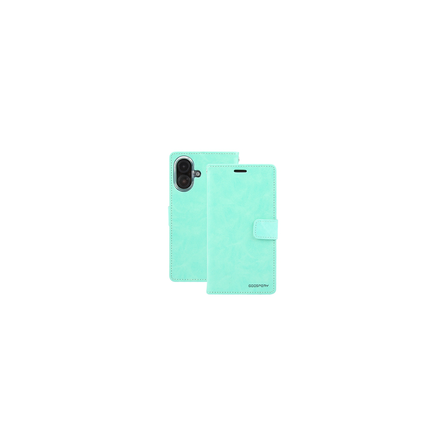 TopSave Goospery Bluemoon Card Slot w/Magnetic Clip Leather Folio Wallet Flip For iPhone 16 Plus, Teal/Mint