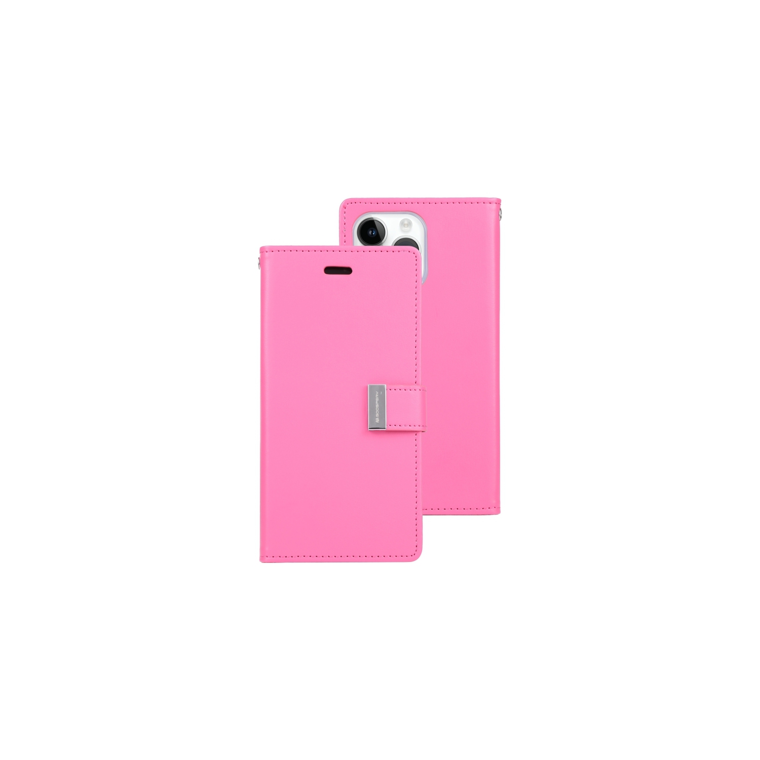 TopSave Goospery Rich MAX(5) Card Slot Leather Folio Wallet Flip Case For iPhone 16 Plus, Hot Pink