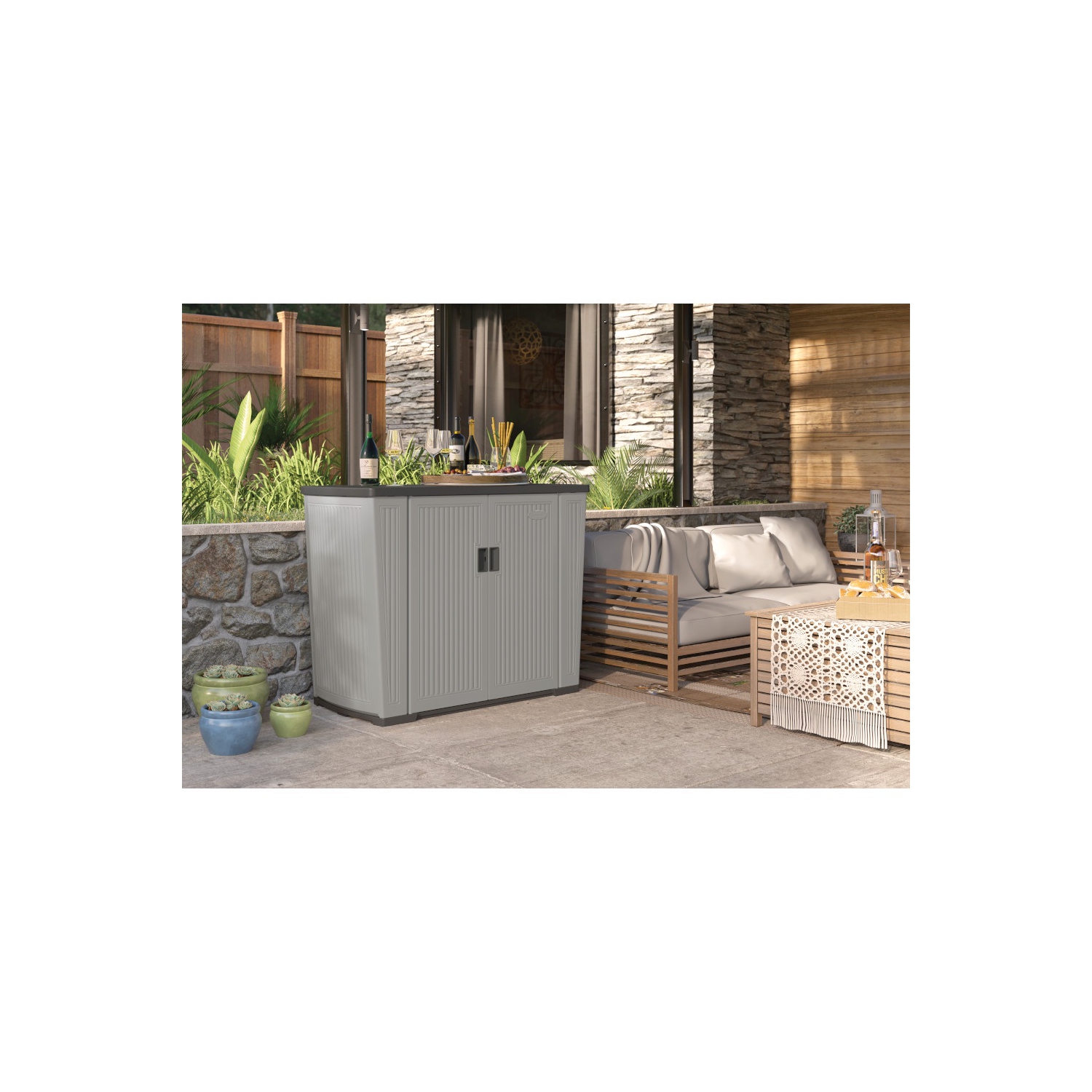 Suncast : 130 gal Unité de rangement Backyard Oasis - Gris tourterelle