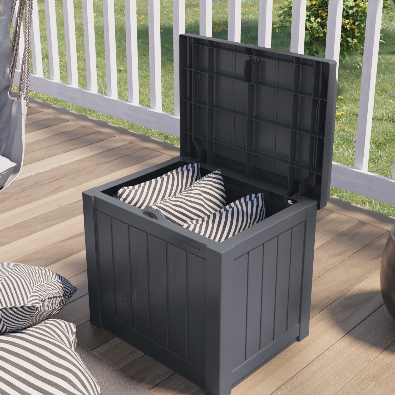 Suncast - 22 Gal. Small Deck Box w/Storage Seat - Cyberspace