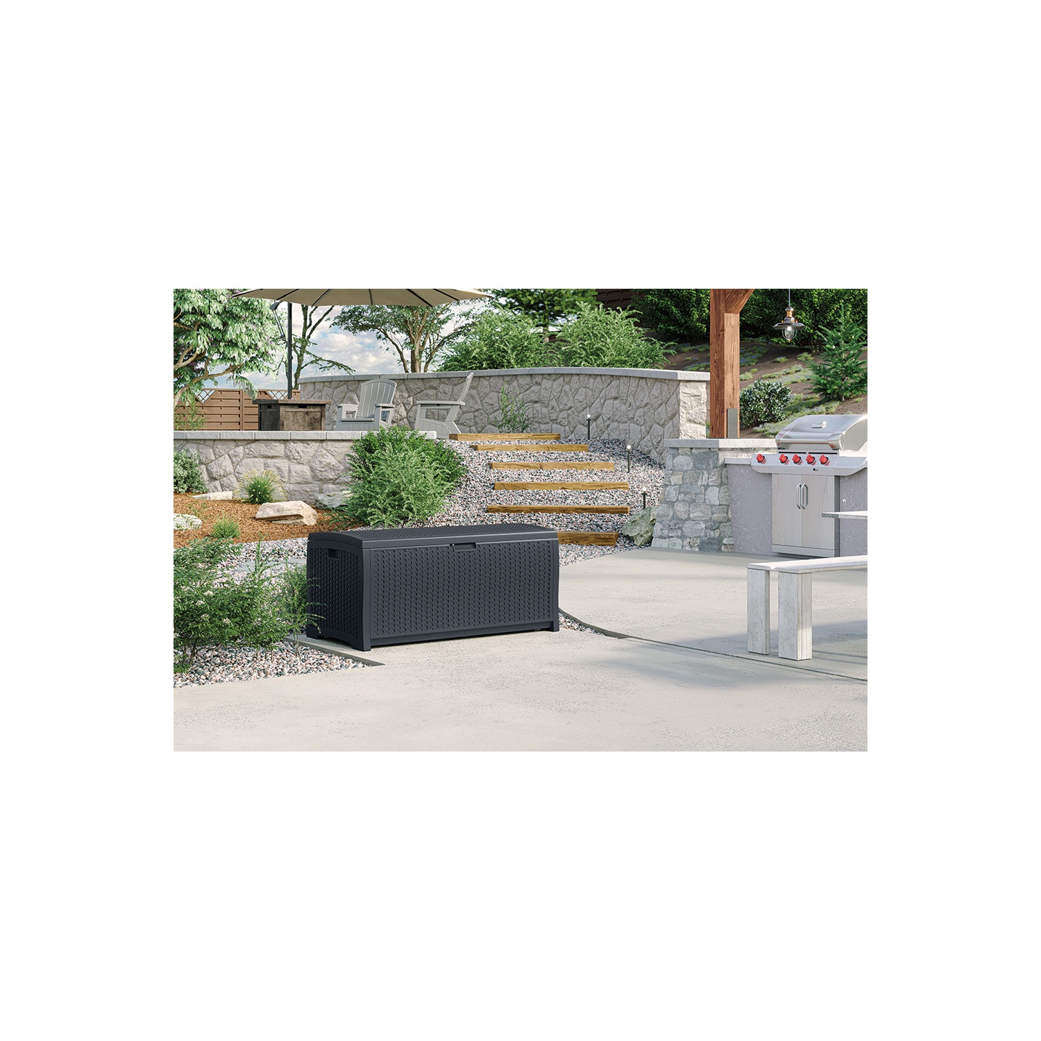 Suncast : 73 gal Coffre en résine d'aspect osier - cyberespace