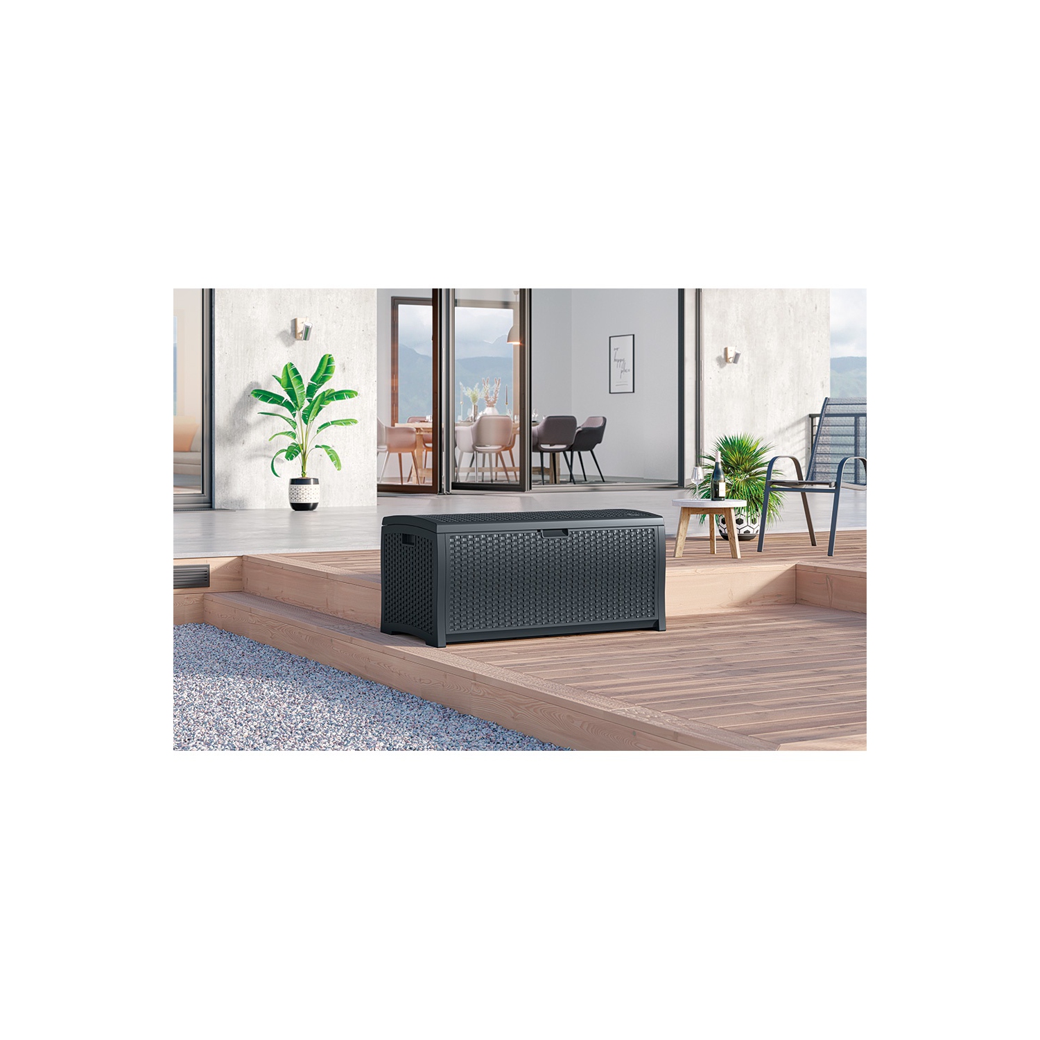 Suncast : 73 gal Coffre en résine d'aspect osier - cyberespace