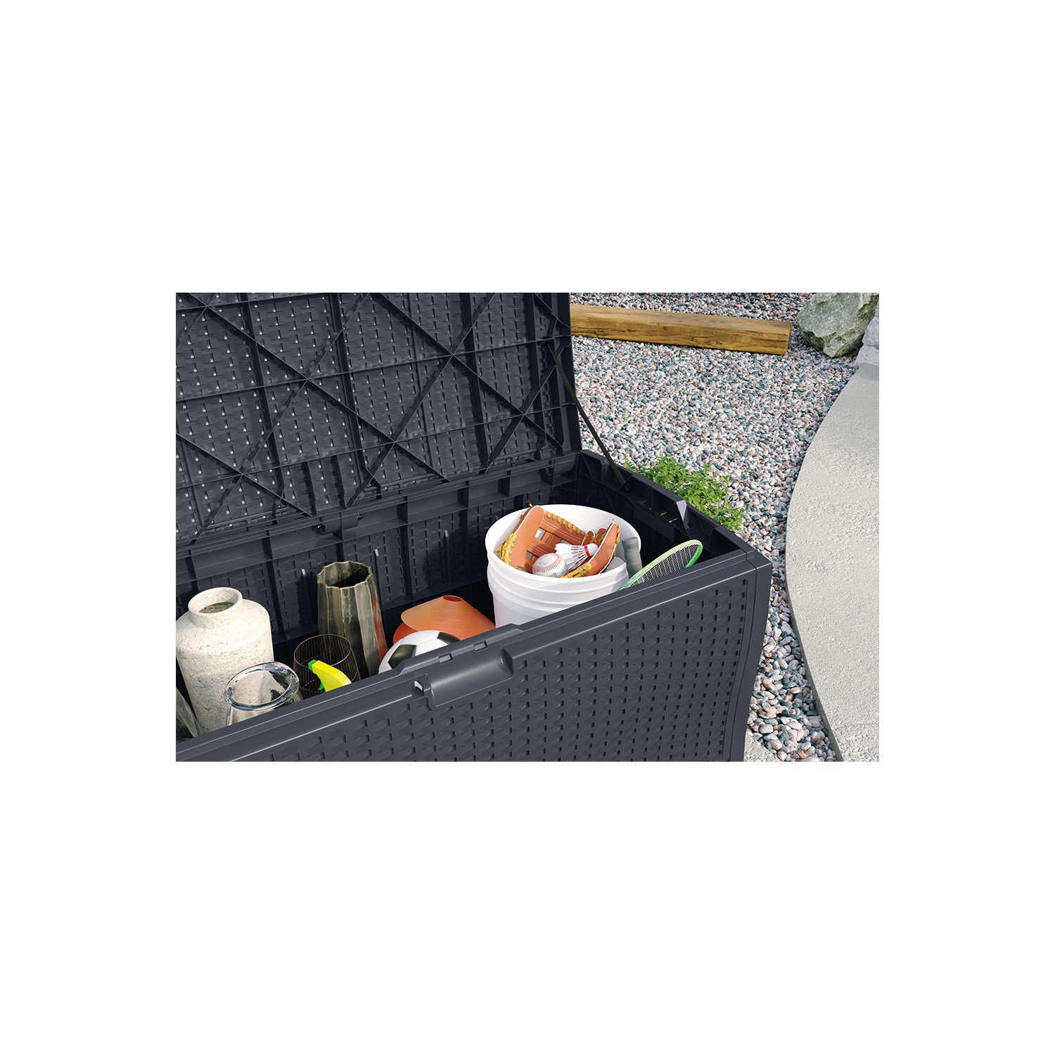 Suncast : 73 gal Coffre en résine d'aspect osier - cyberespace