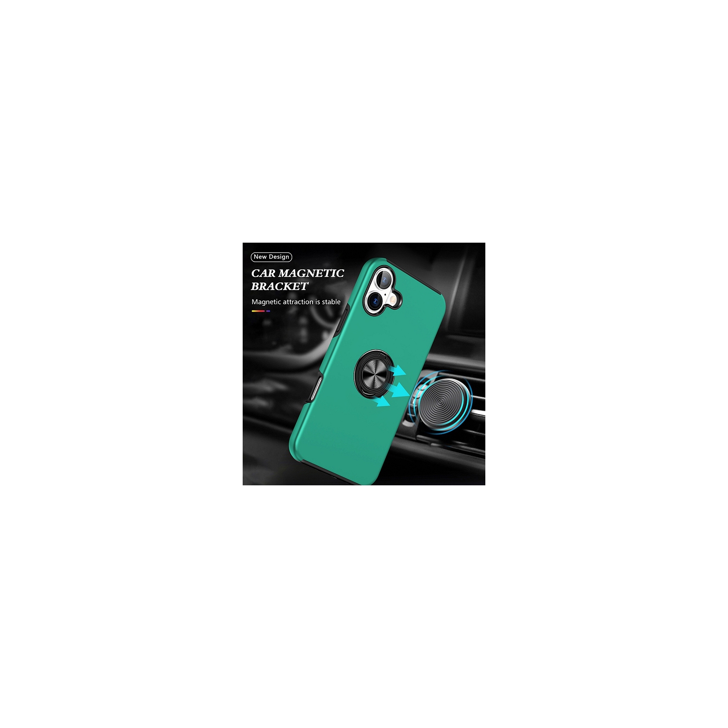 TopSave "Hidden Series" Solid Color PC Back Combine w/Inner Black TPU Bumper Kickstand Armor Case For iPhone 16 Plus, Green
