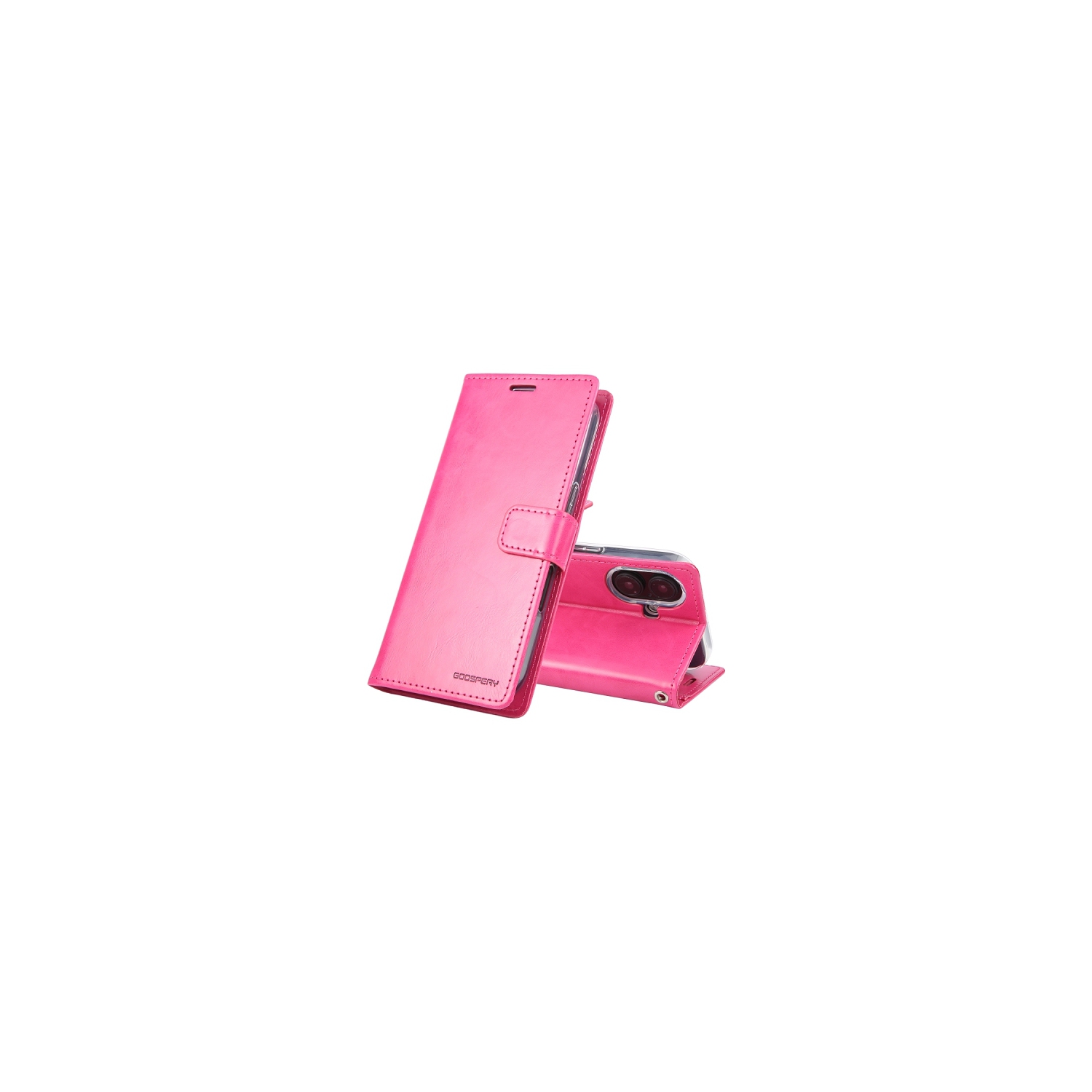 TopSave Goospery Bluemoon Card Slot w/Magnetic Clip Leather Folio Wallet Flip For iPhone 16 Plus, Hot Pink