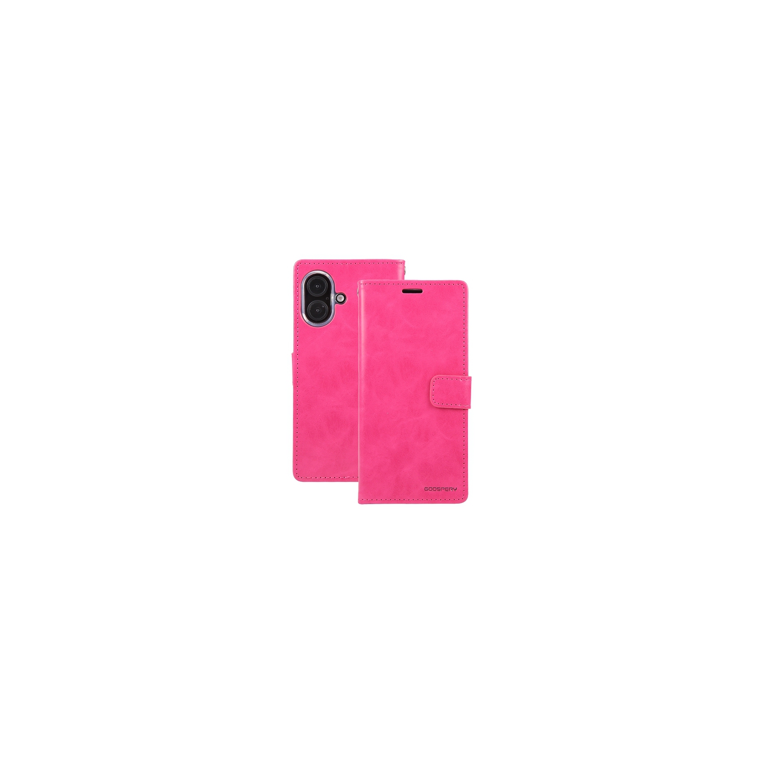 TopSave Goospery Bluemoon Card Slot w/Magnetic Clip Leather Folio Wallet Flip For iPhone 16 Plus, Hot Pink
