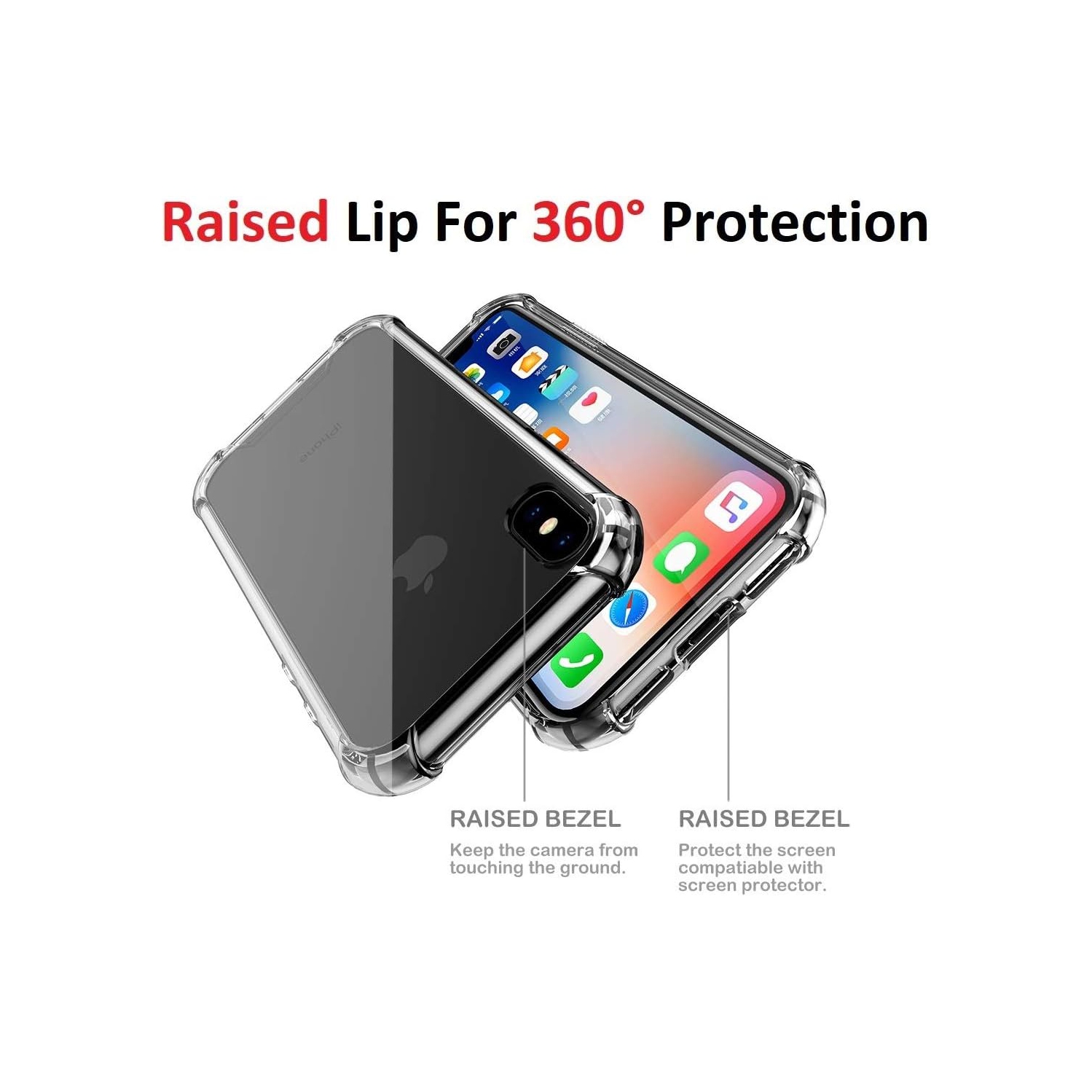 Apple iPhone Xs Max Clear Case with Shockproof Bumper Durable Transparent Cover with Impact-Resistant Protection