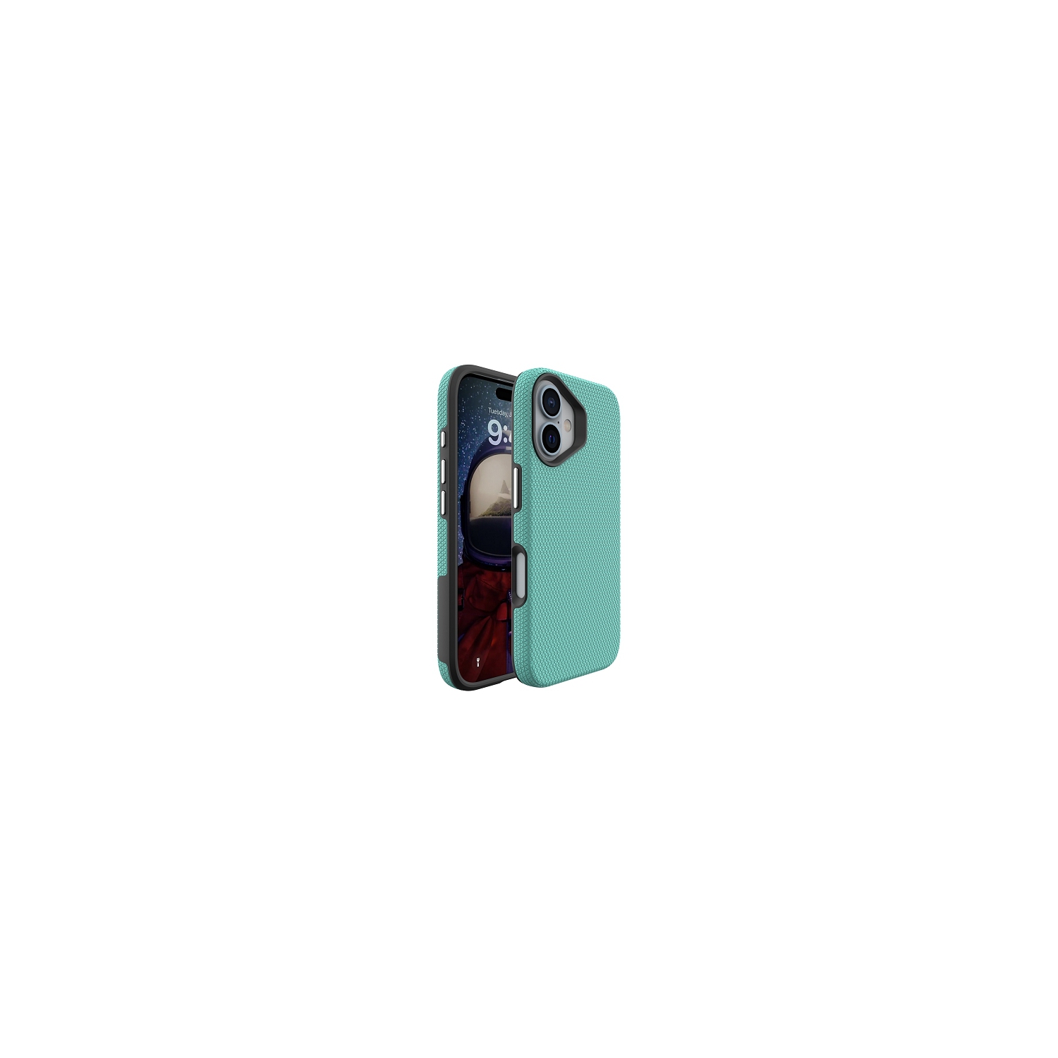 TopSave Triangle Pattern PC Back+Inner TPU Dual Layer Hybrid Case For iPhone 16 Plus, Teal