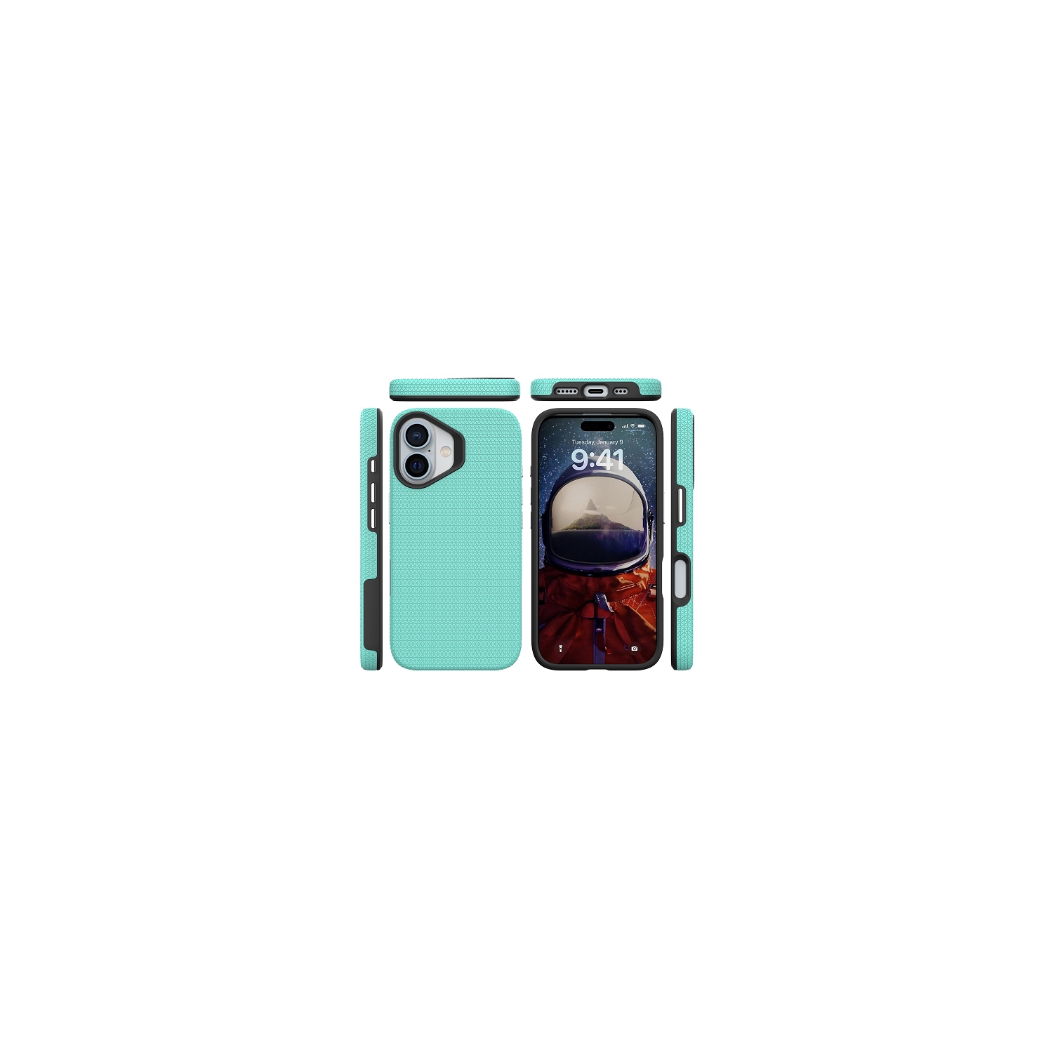TopSave Triangle Pattern PC Back+Inner TPU Dual Layer Hybrid Case For iPhone 16 Plus, Teal
