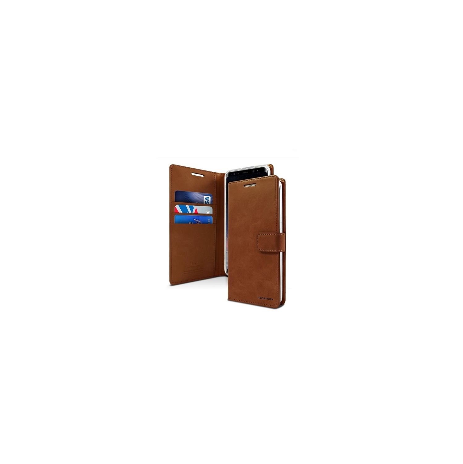 TopSave Goospery Bluemoon Card Slot w/Magnetic Clip Leather Folio Wallet Flip For iPhone 16 Plus, Brown