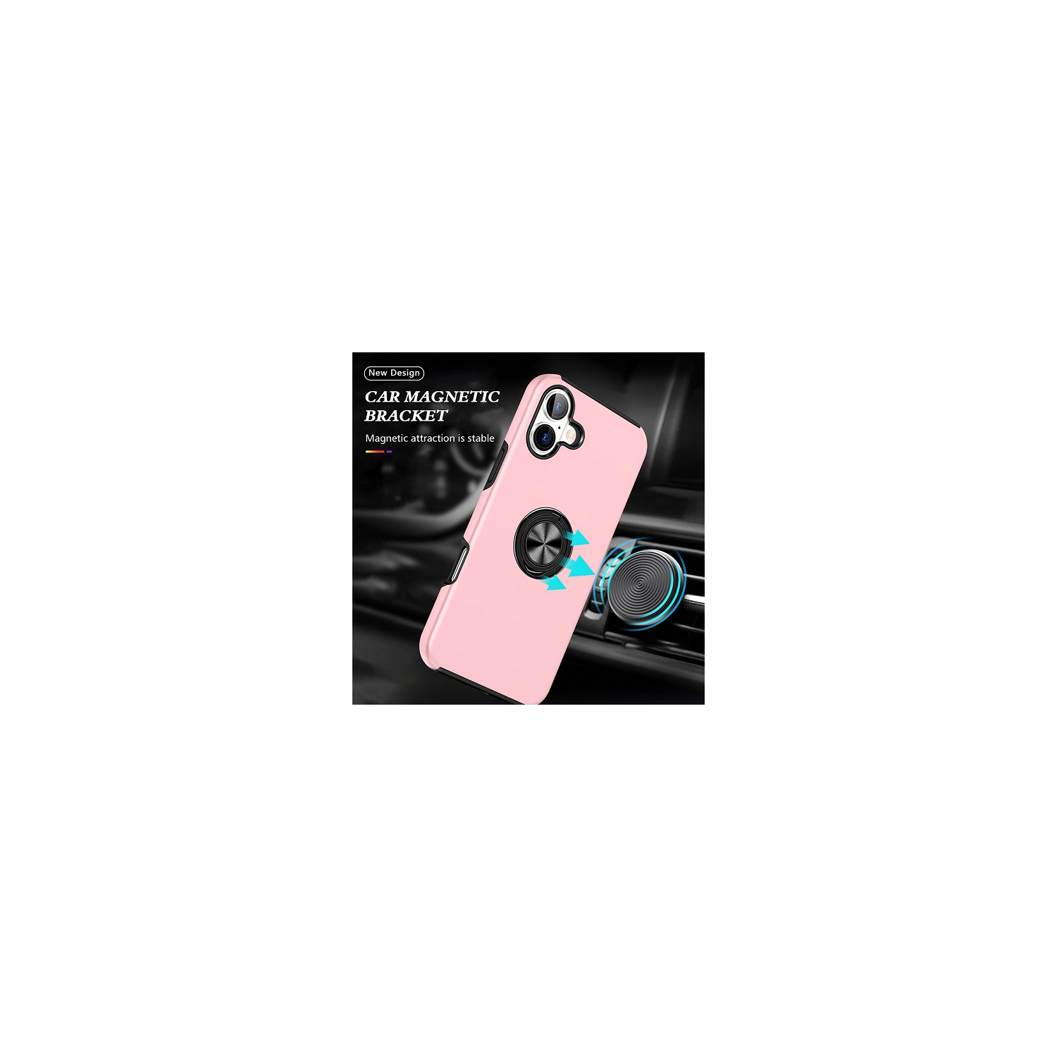 TopSave "Hidden Series" Solid Color PC Back Combine w/Inner Black TPU Bumper Kickstand Armor Case For iPhone 16 Plus, Pink