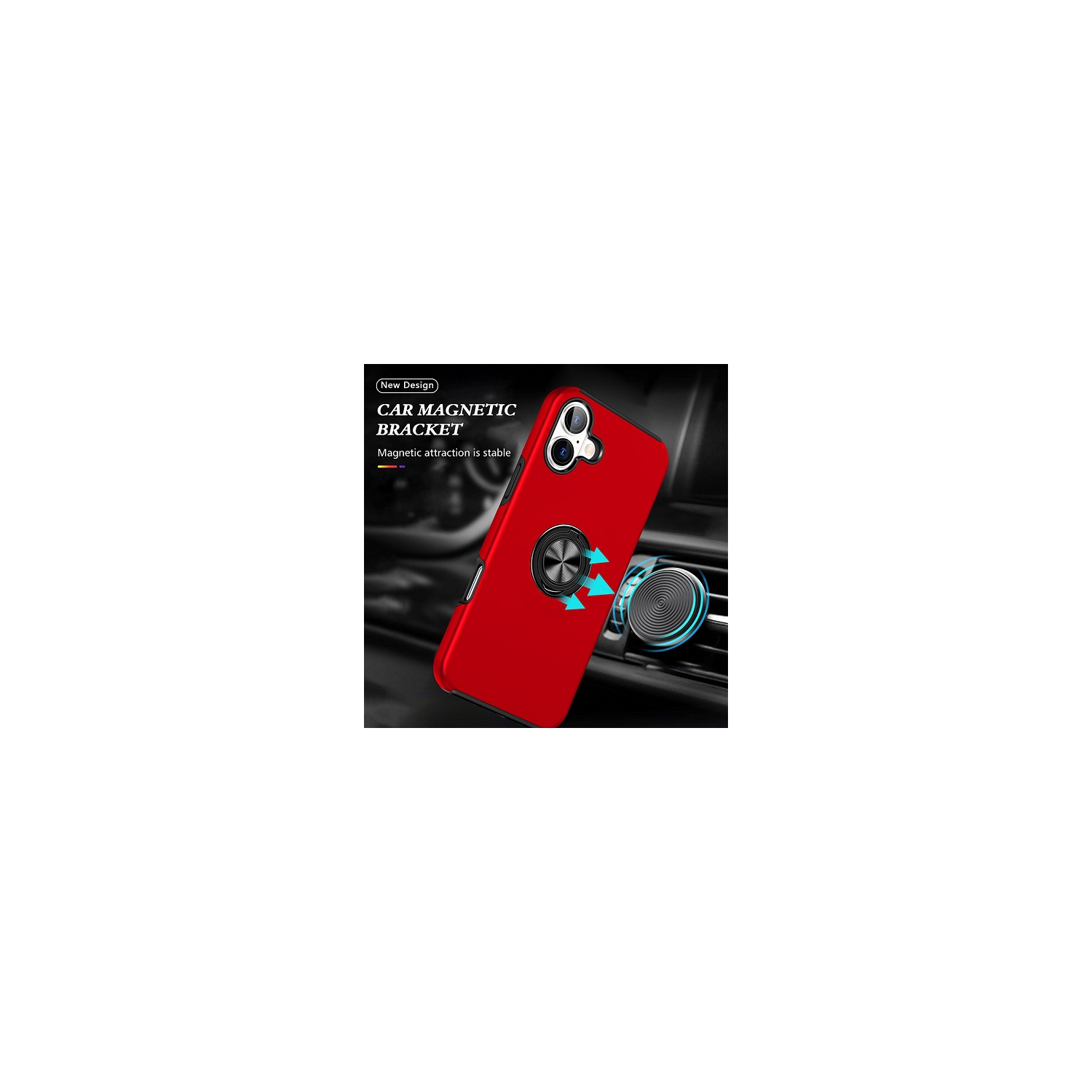 TopSave "Hidden Series" Solid Color PC Back Combine w/Inner Black TPU Bumper Kickstand Armor Case For iPhone 16 Plus, Red