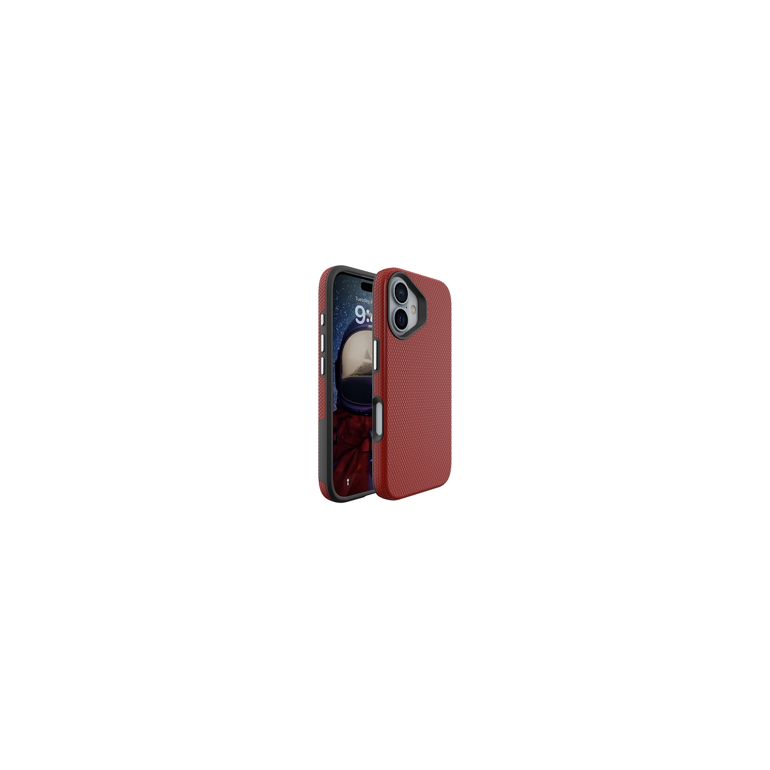TopSave Triangle Pattern PC Back+Inner TPU Dual Layer Hybrid Case For iPhone 16 Plus, Red