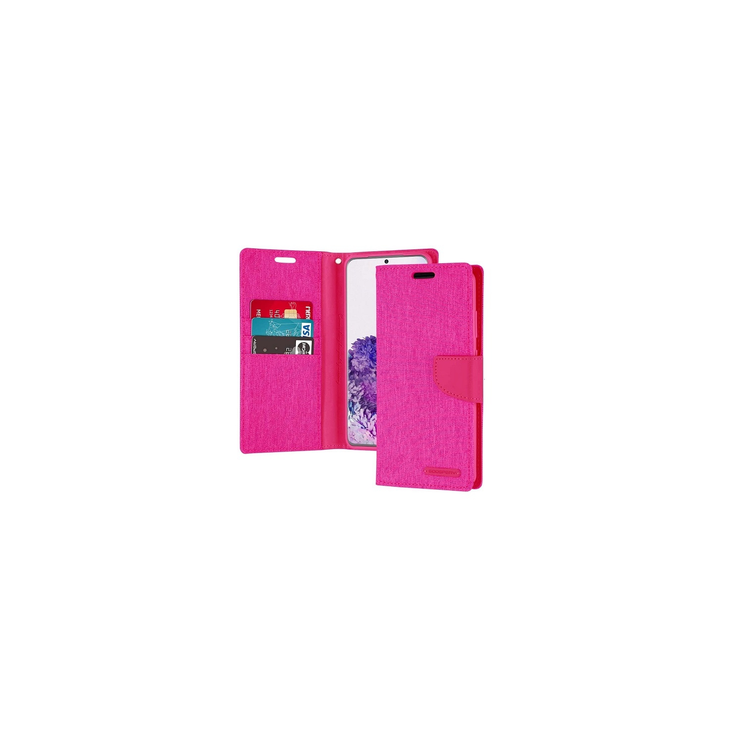 TopSave Goospery CANVAS Card Holder Fabric Folio Wallet Flip Case For iPhone 16 Plus - color Pink