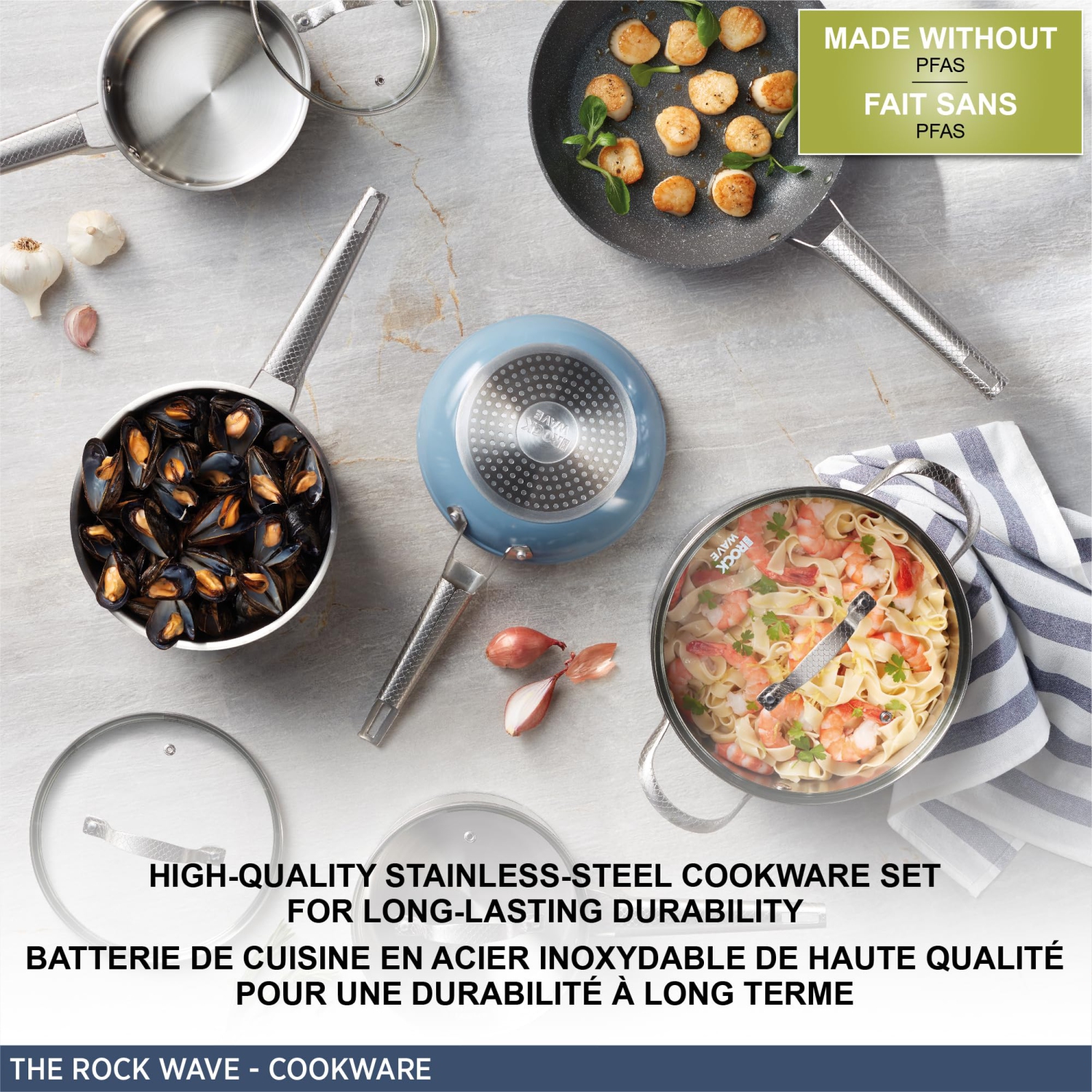 Starfrit the Rock Wave 5.6L Stainless Steel Stockpot with Wave.Tec