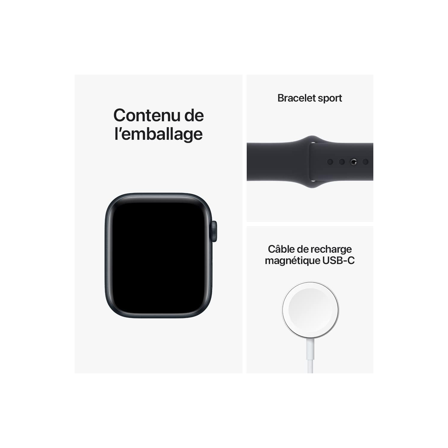 Boîte ouverte - Apple Watch SE (GPS + 40&nbsp;mm cellulaire) avec boîtier en aluminium minuit et bracelet sport minuit M/G