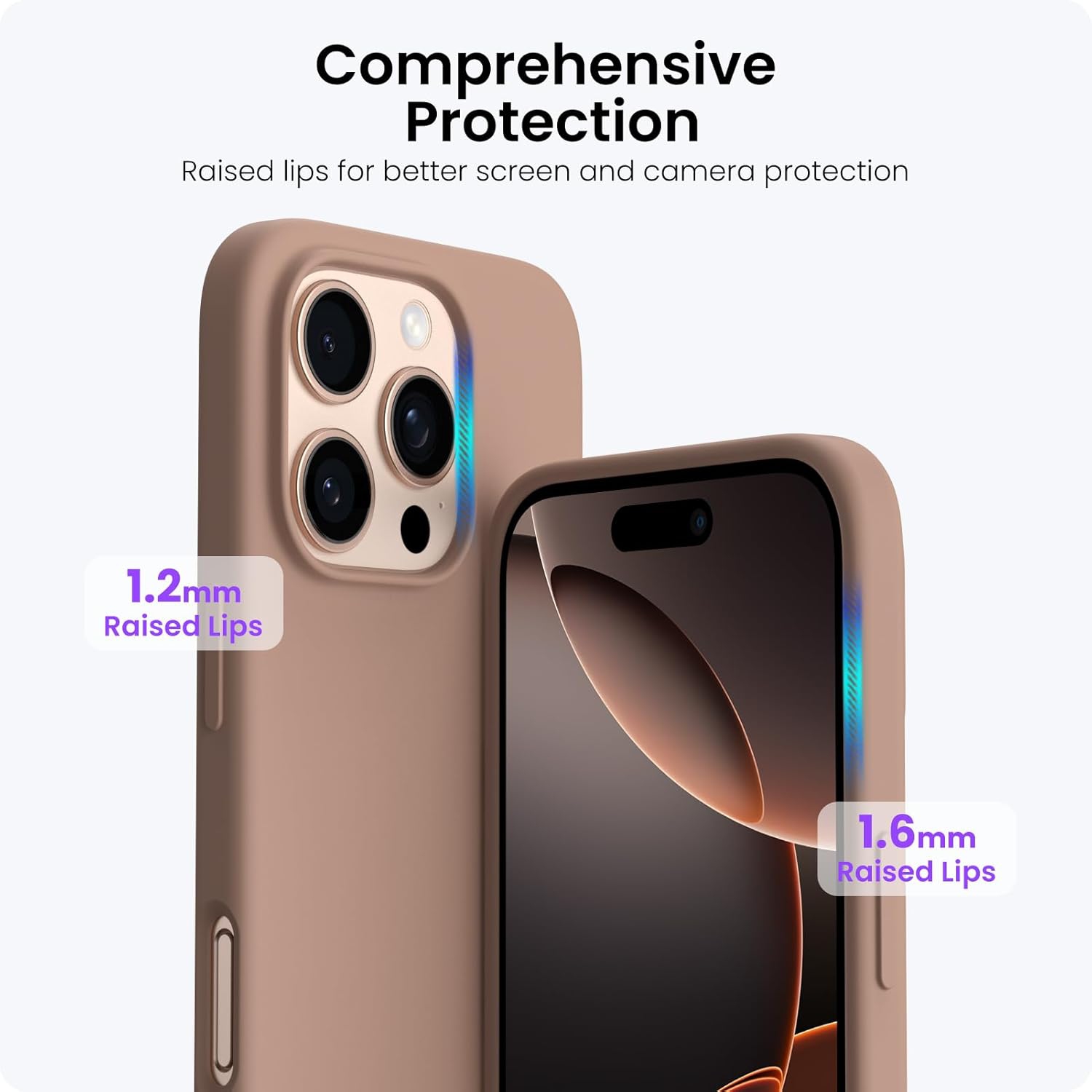 ORNARTO Compatible with iPhone 16 Pro Case 6.3",Liquid Silicone 3 Layers Full Covered Soft Gel Rubber Phone Case, Shockproof Protective Cover-Light