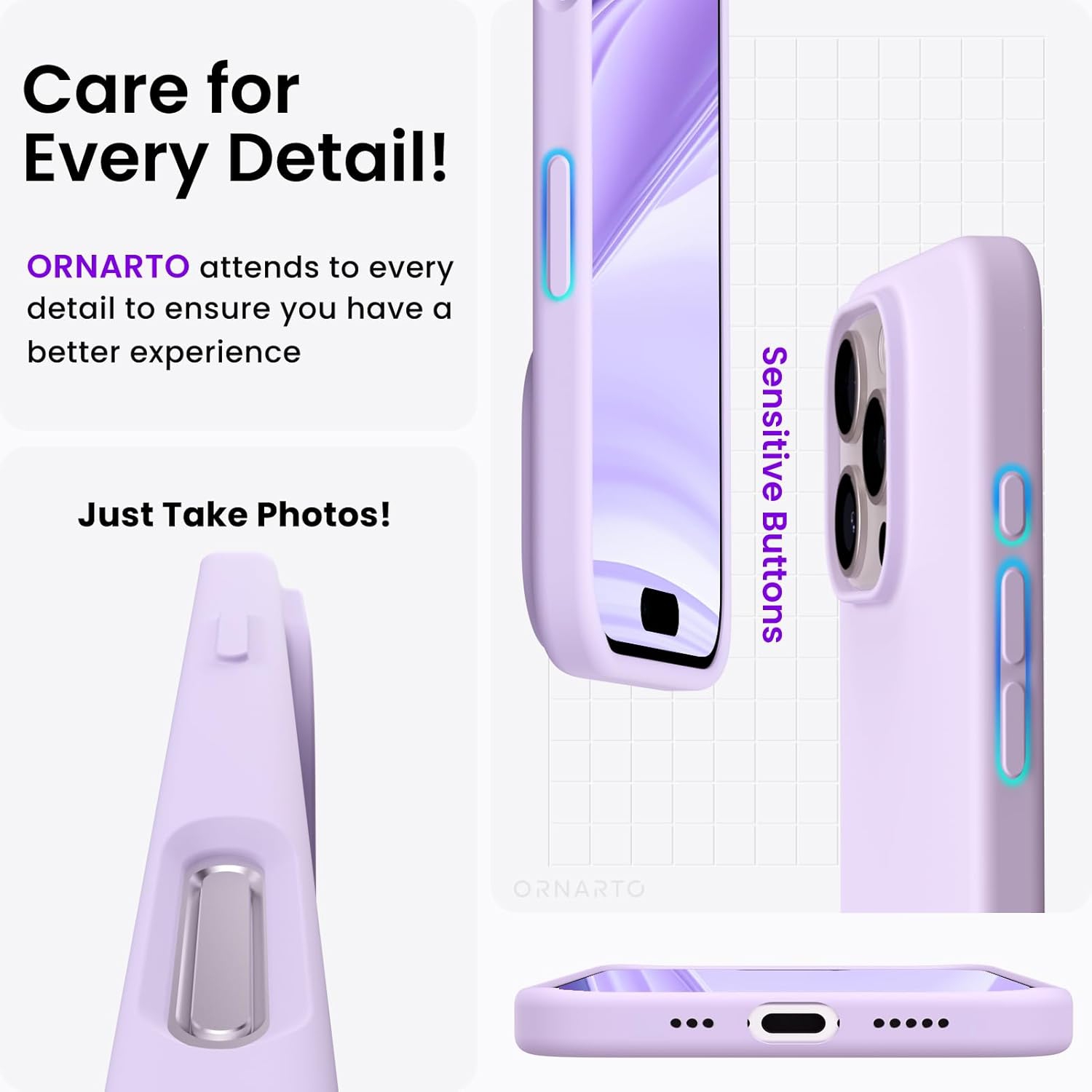 ORNARTO Compatible with iPhone 16 Pro Case 6.3",Liquid Silicone 3 Layers Full Covered Soft Gel Rubber Phone Case, Shockproof Protective Cover-Pastel