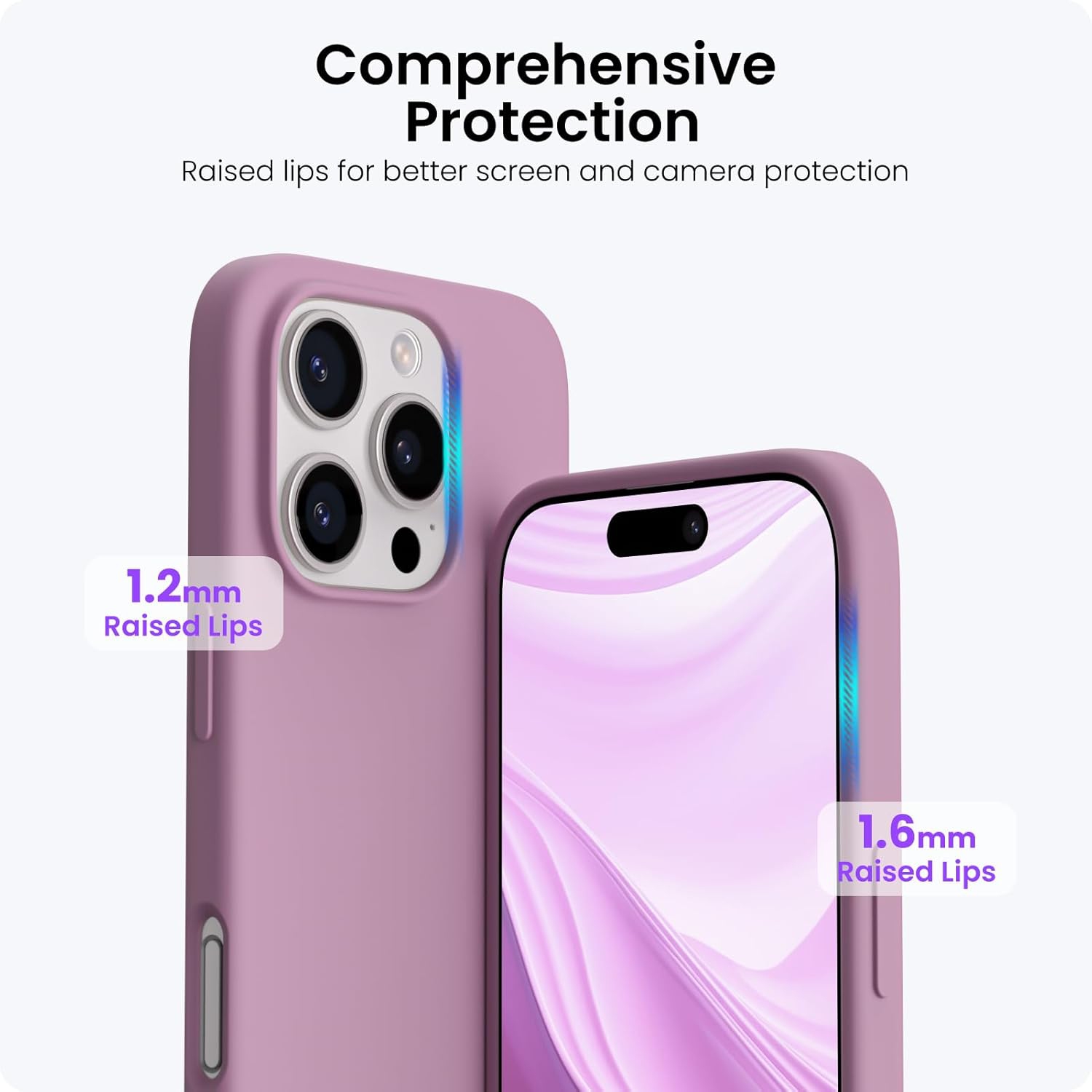 ORNARTO Compatible with iPhone 16 Pro Case 6.3",Liquid Silicone 3 Layers Full Covered Soft Gel Rubber Phone Case, Shockproof Protective Cover-Lilac