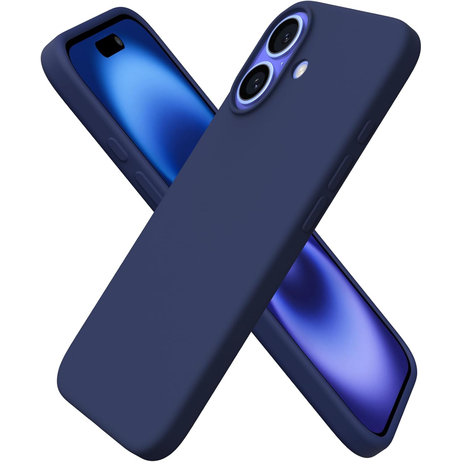 ORNARTO – compatible avec l’étui iPhone 16, 6,1 po, 3 couches de silicone liquide, étui souple en caoutchouc, étui protecteur antichoc, bleu marine
