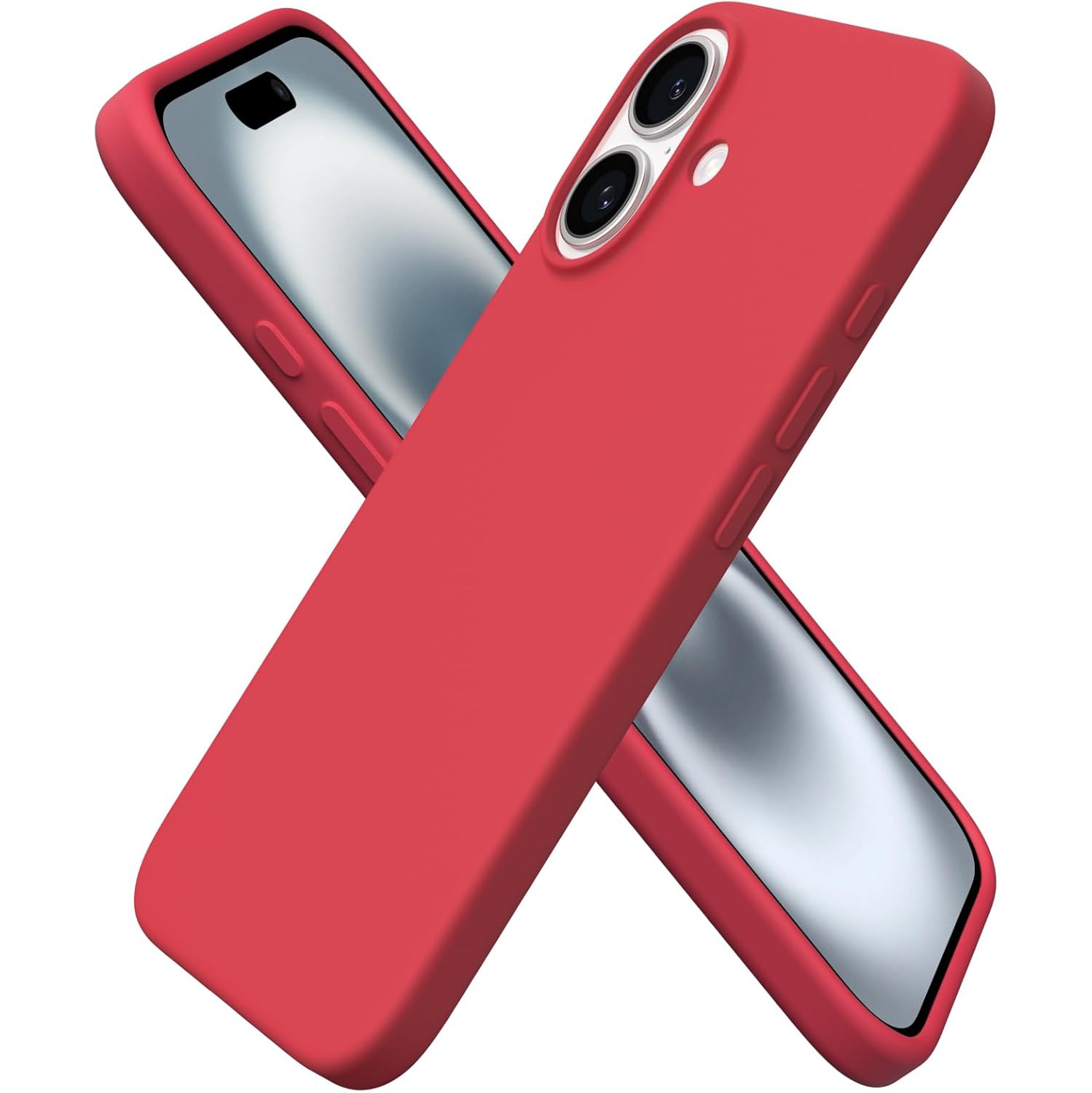 ORNARTO – compatible avec l’étui iPhone 16, 6,1 po, 3 couches de silicone liquide, étui souple en caoutchouc et gel, étui protecteur antichoc, rouge