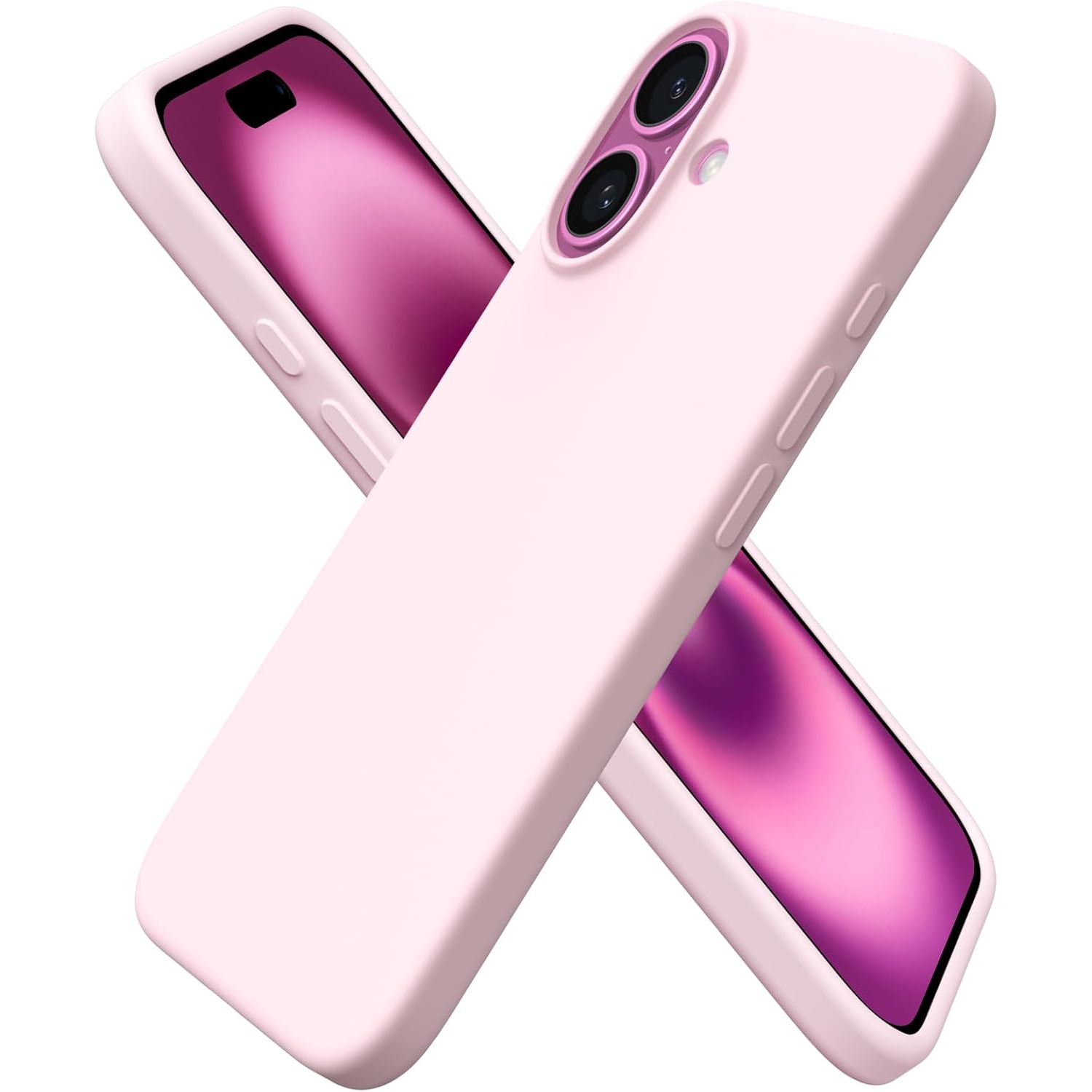 ORNARTO – compatible avec l’étui iPhone 16, 6,1 po, 3 couches de silicone liquide, étui souple en caoutchouc, étui protecteur antichoc, rose craie