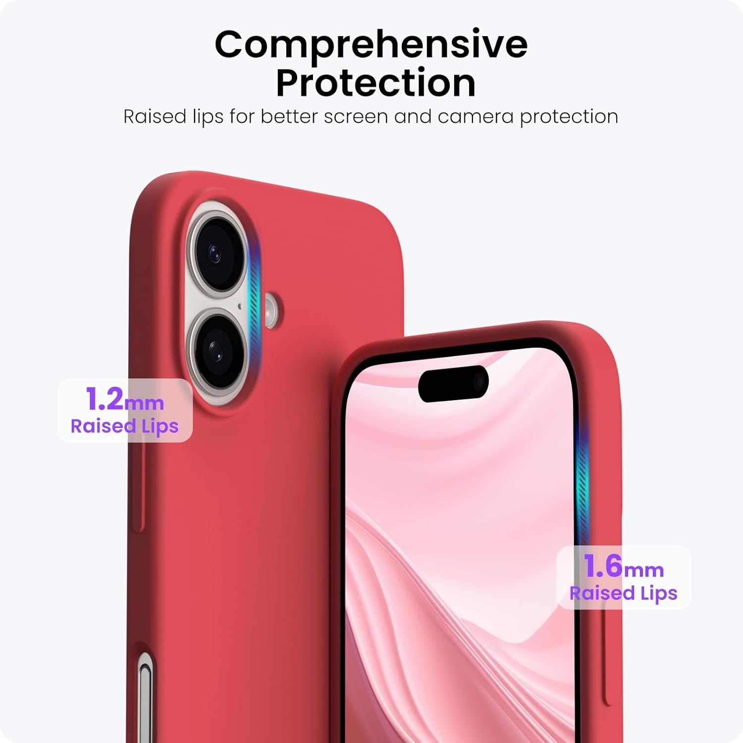 ORNARTO Compatible with iPhone 16 Plus Case 6.7",Liquid Silicone 3 Layers Full Covered Soft Gel Rubber Phone Case, Shockproof Protective Cover-Red