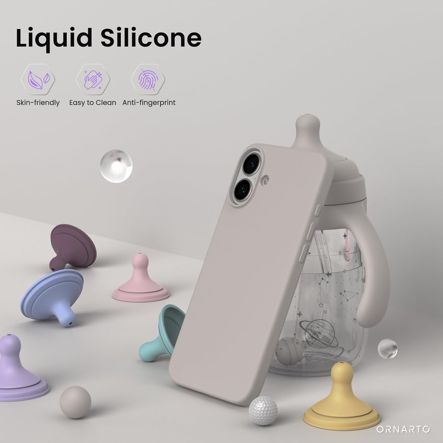 ORNARTO – compatible avec l’étui iPhone 16 plus, 6,7 po, 3 couches de silicone liquide, étui de téléphone en caoutchouc souple entièrement recouvert